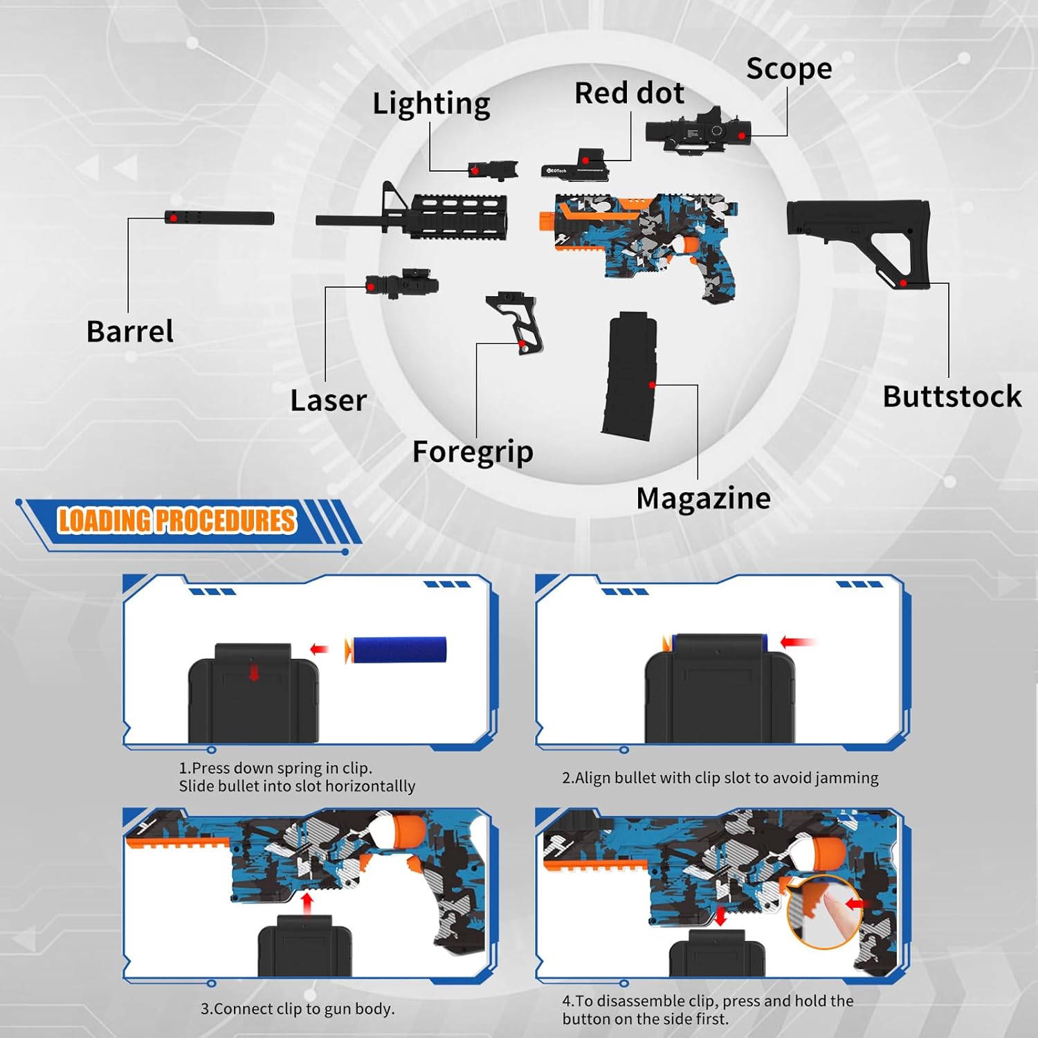 Automatic Toy Foam Blaster Sniper with Scope, Electric Toy Gun Dart Blaster with 120 Darts for Guns, IR, Flashlight, GDS, Goggles, Air Bombs Technology Outdoor Shooting Game Kids Toys for 8-12 -Blue