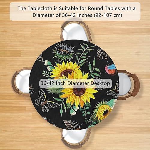 Vista 197 de Cardinal Bird - Mantel redondo ajustable con borde elástico de 36 a 42 pulgadas, mantel redondo elástico, impermeable, lavable, mantel circular