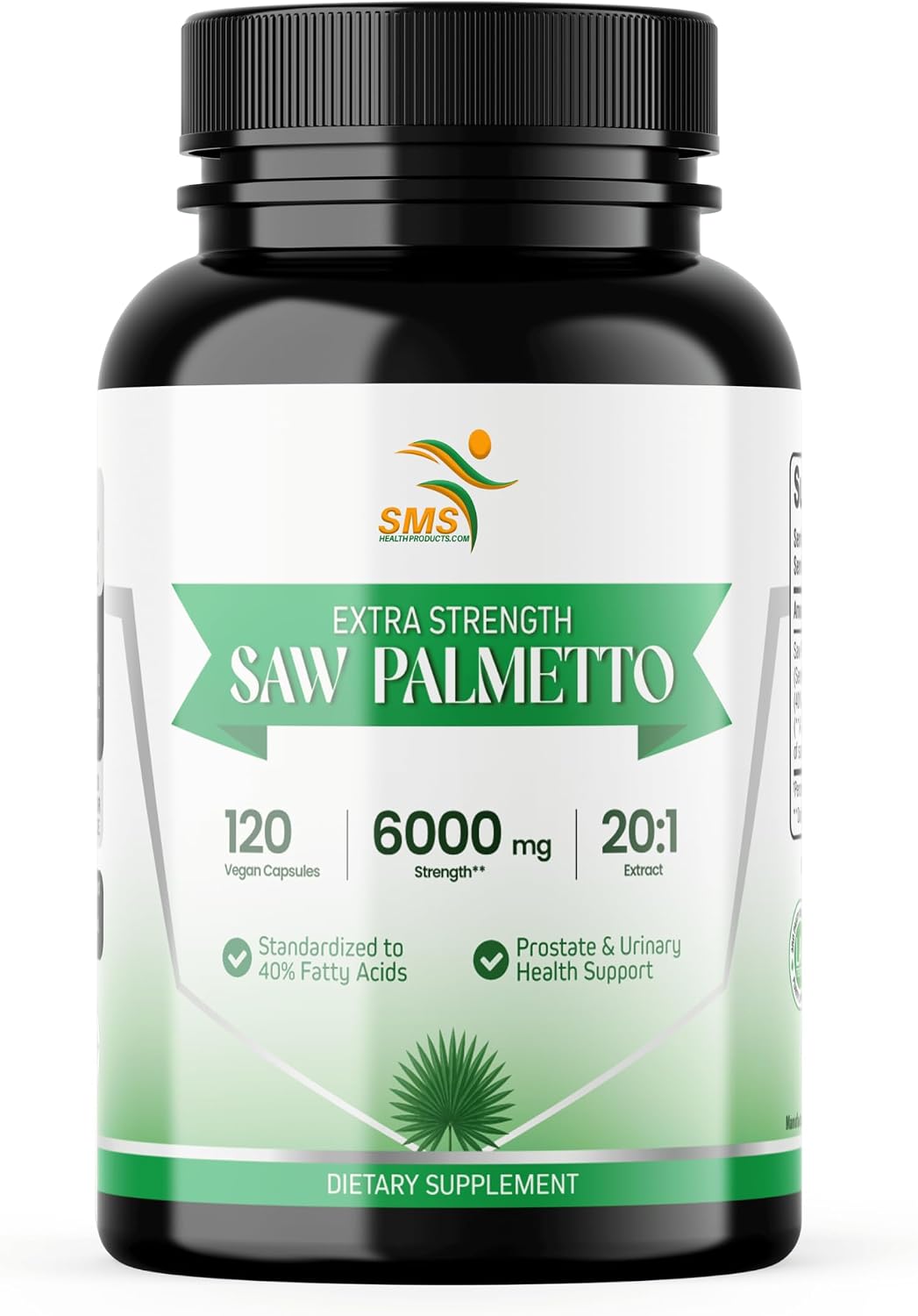 Saw Palmetto Extra Strength 20:1 Extract, 40% Fatty Acids, 120 Vegan Capsules, 4 Month Supply, Concentrated and Standardized 20X Extract, Non-GMO, All-Natural, Made in the USA