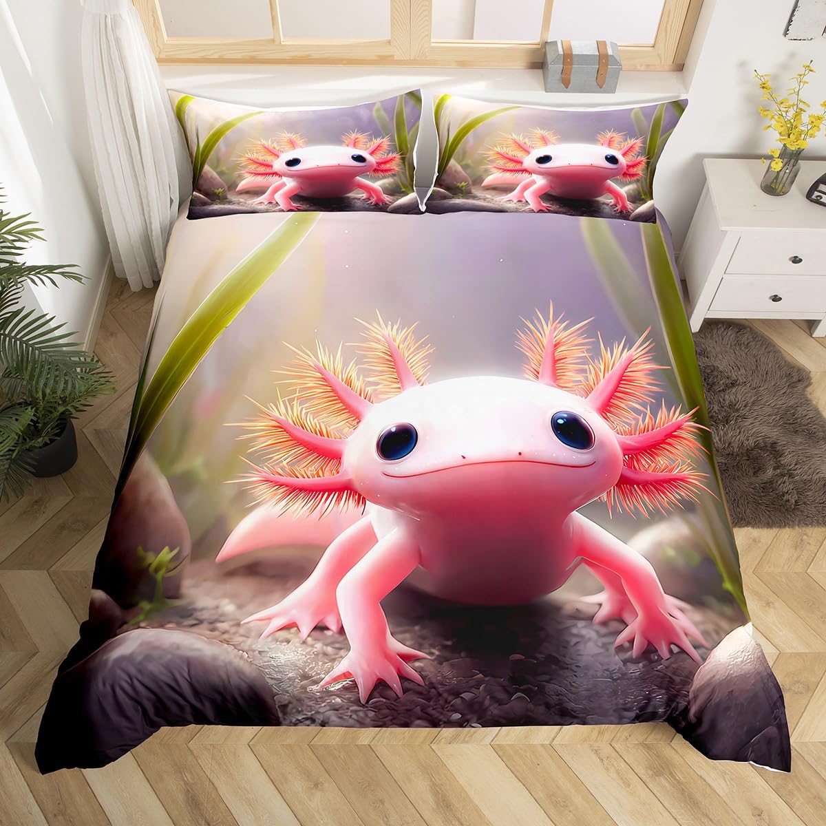 Homemissing Cute Axolotl Bedding Set Cot Size Kids Salamander Duvet Cover for Boys Girls Natural Duvet Cover Soft Microfiber Room Decor（No Stuffing） — image 1