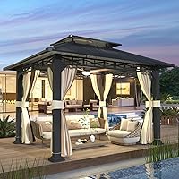 Vista 14 de YOLENY Gazebo de 10 x 12 pies con techo de acero galvanizado, techo doble con revestimiento antioxidante, cenadores al aire libre con cortinas