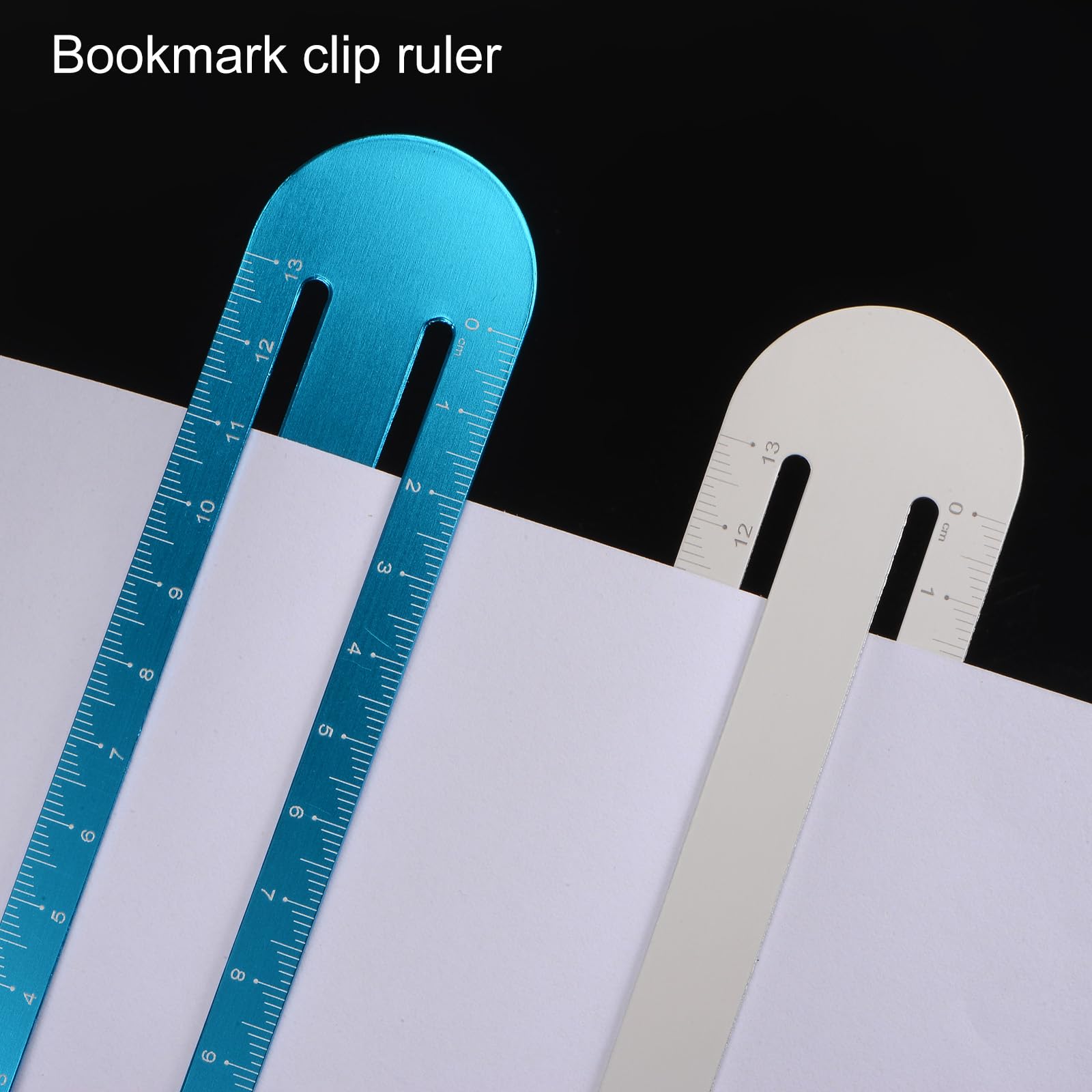 HARFINGTON 2 reglas rectas de 13 cm, regla métrica de clip de metal de aleación de aluminio en ambos lados, herramienta de escala de medición para medición, estudio, lectura, aula, oficina, azul