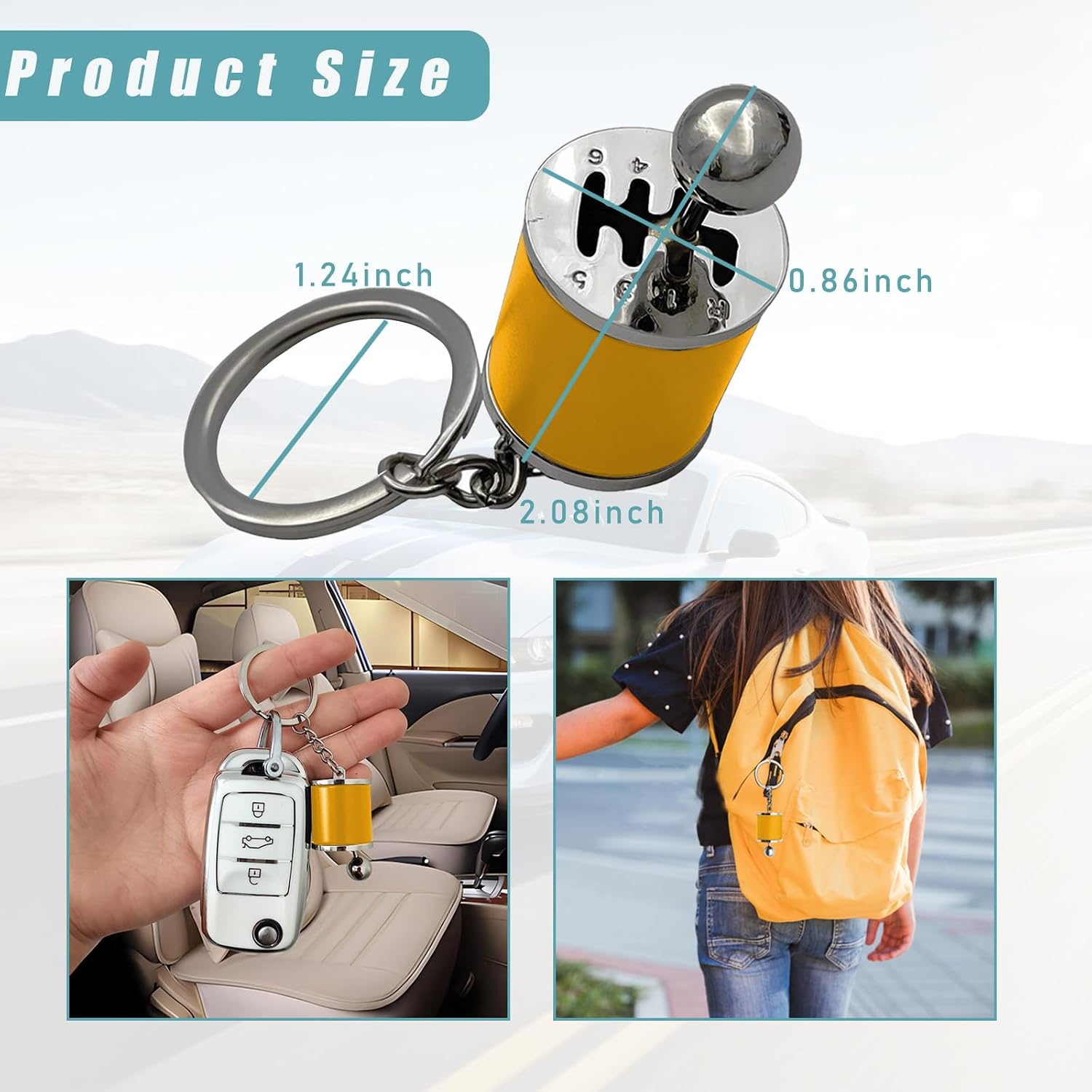 Kewucn Car Shifter Gear Keychain, Creative 6 Speed Manual Transmission Shift Lever Keyring, Auto Gearbox Shifter Key Chain (Yellow) image 2