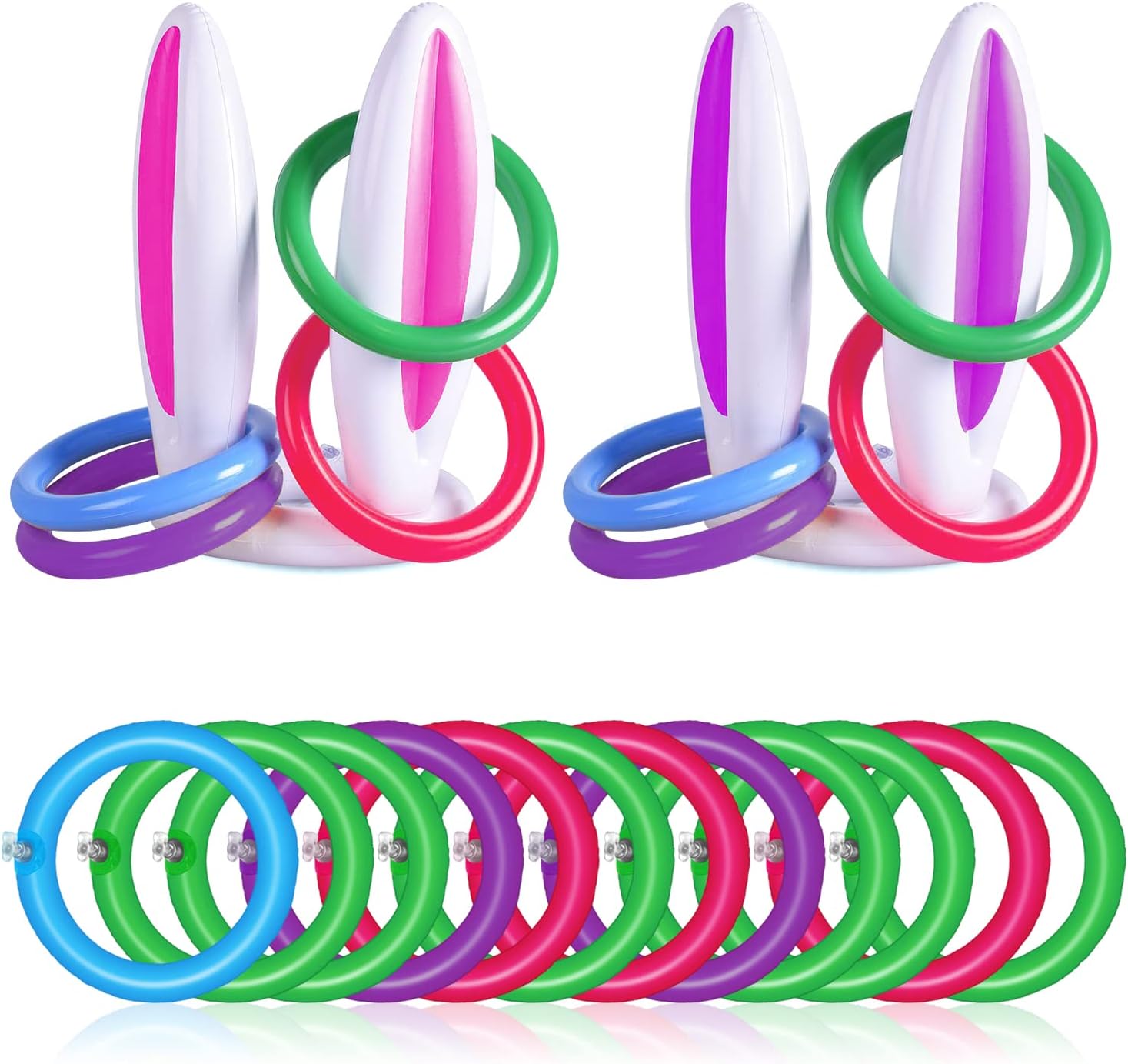 PTFNY 3 Pack Inflatable Bunny Rabbit Ears Ring Toss Game with Rings (3 Sets & 18 Rings) Easter Party Games Family School Party Favor Easter Party Supplies
