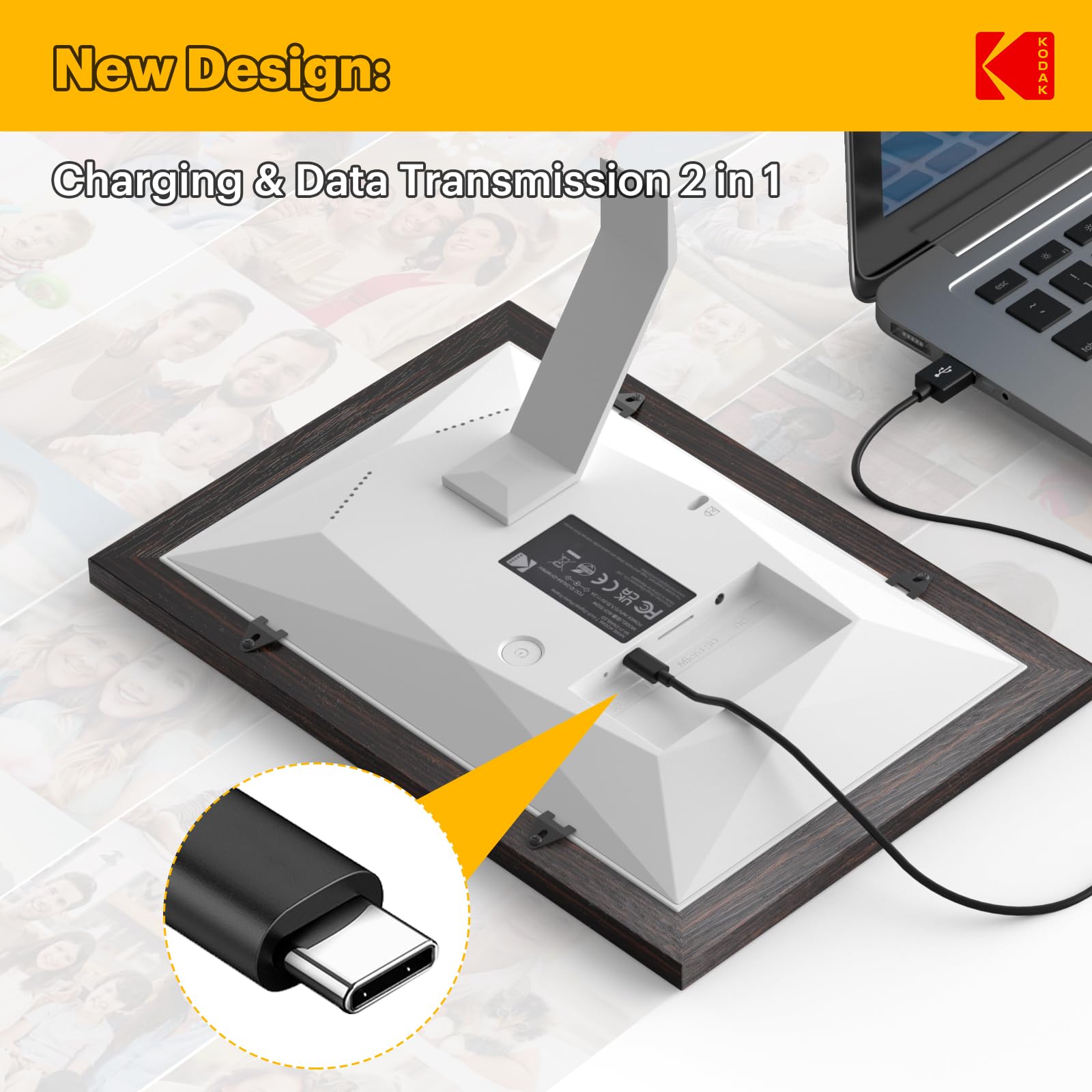 KODAK Marco de Fotos Digital, WiFi Marco Digital de Fotos 7 Pulgadas, HD IPS Pantalla Táctil, 32GB Marco Electrónico, Rotación Automática, Fácil Compartir para Fotos y Vídeos via App o Cable de Tipo C