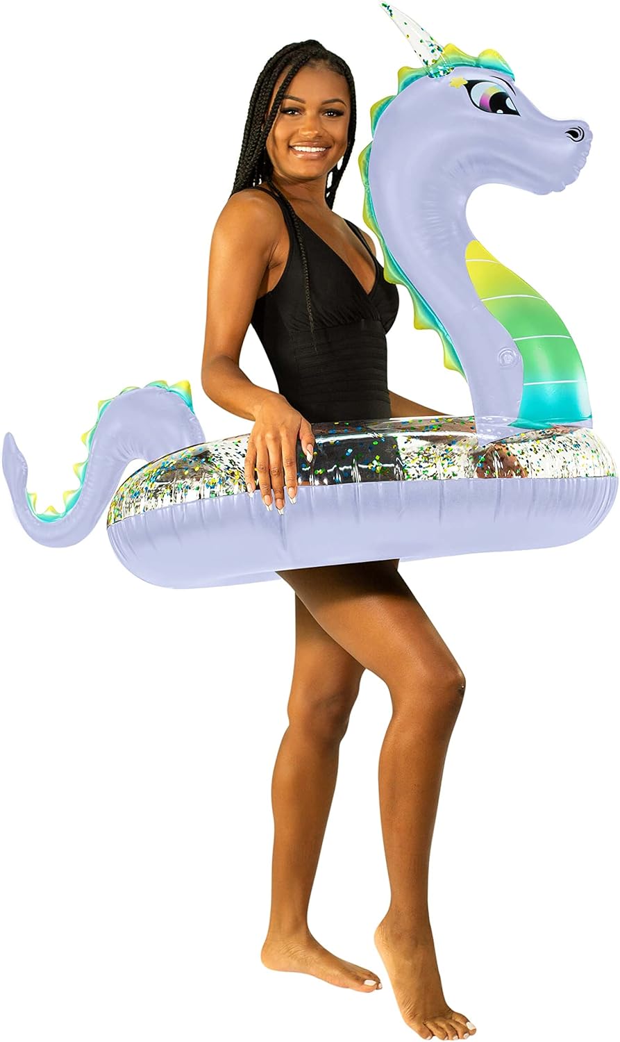 PoolCandy 40" Glitter Dragon Beach & Pool Tube, Filled with Multi Color Glitter. Large Tube Size Perfect for Kids and Adults in The Pool, Lake or Beach. Sparkling Holographic Color Changing Glitter