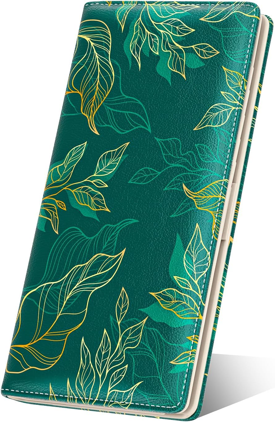 Nipichsha Womens Wallet, RFID Slim Wallets for Women, Thin Ladies Credit Card Holder Purse, Cute Leather Bifold Clutch Billfold with 11 Card Slots & ID Window, Luxury Green Leaf