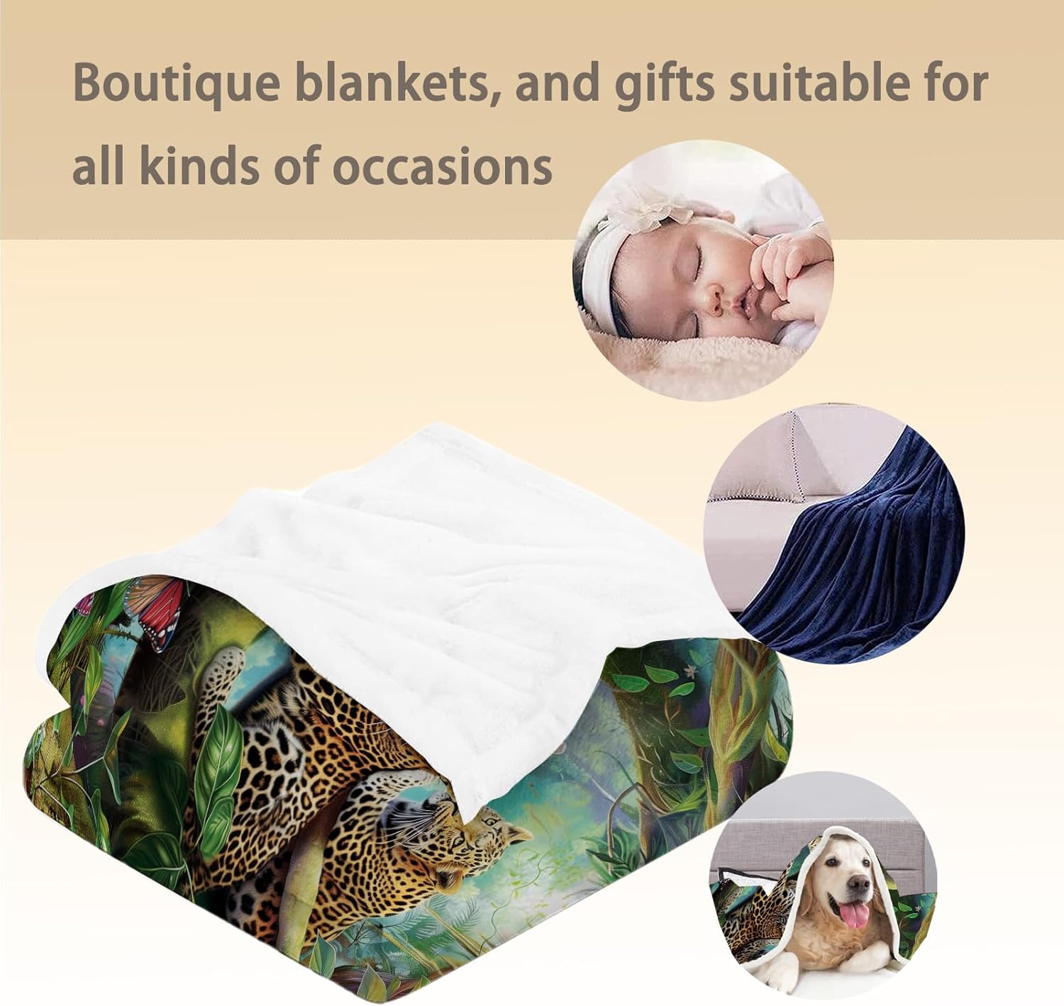 Leopard in Dense Forest Blanket, Soft Warm Lightweight Cheetah Flannel Throw Blanket for Couch, Bed, Travel & Outdoor, Cozy Fluffy Fuzzy Blankets for Adults Kids, Home Decor 60×50 in
