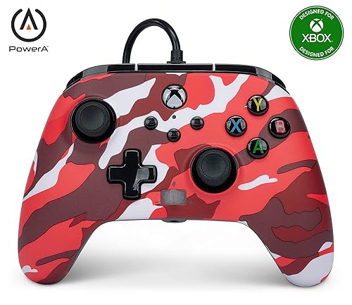 PowerA Enhanced Wired Controller for Xbox Series X|S - Red Camo, gamepad, wired video game controller, gaming controller, works with Xbox One Arco