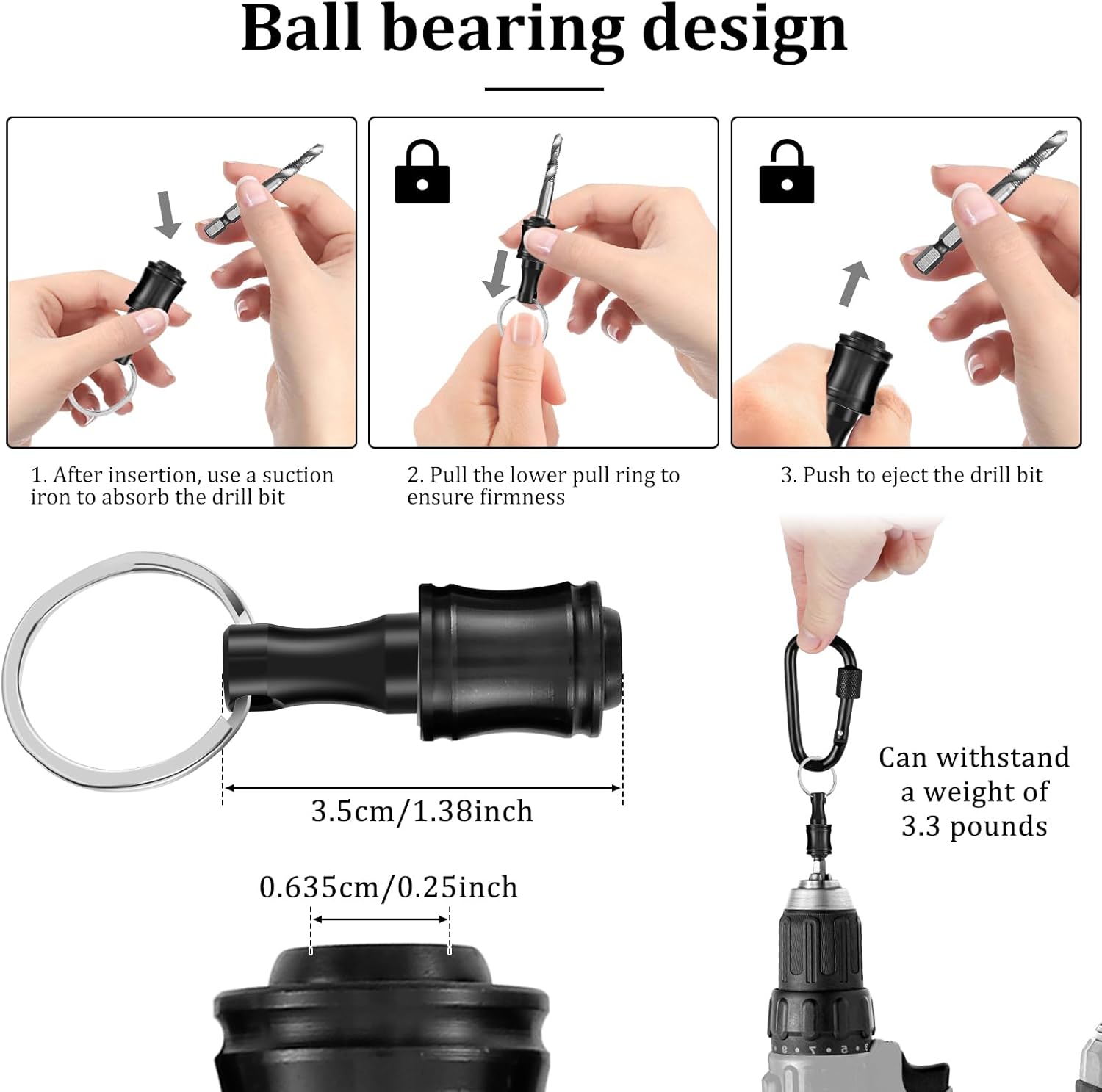 21Pcs 1/4 Inch Hex Shank Bit Holder, Aluminum Alloy Quick-Change Extension Bar Keychain with Black Carabiner, Portable Drill Bit Socket Adapter for Electric Screwdrivers & Drill Bit (21Pcs)