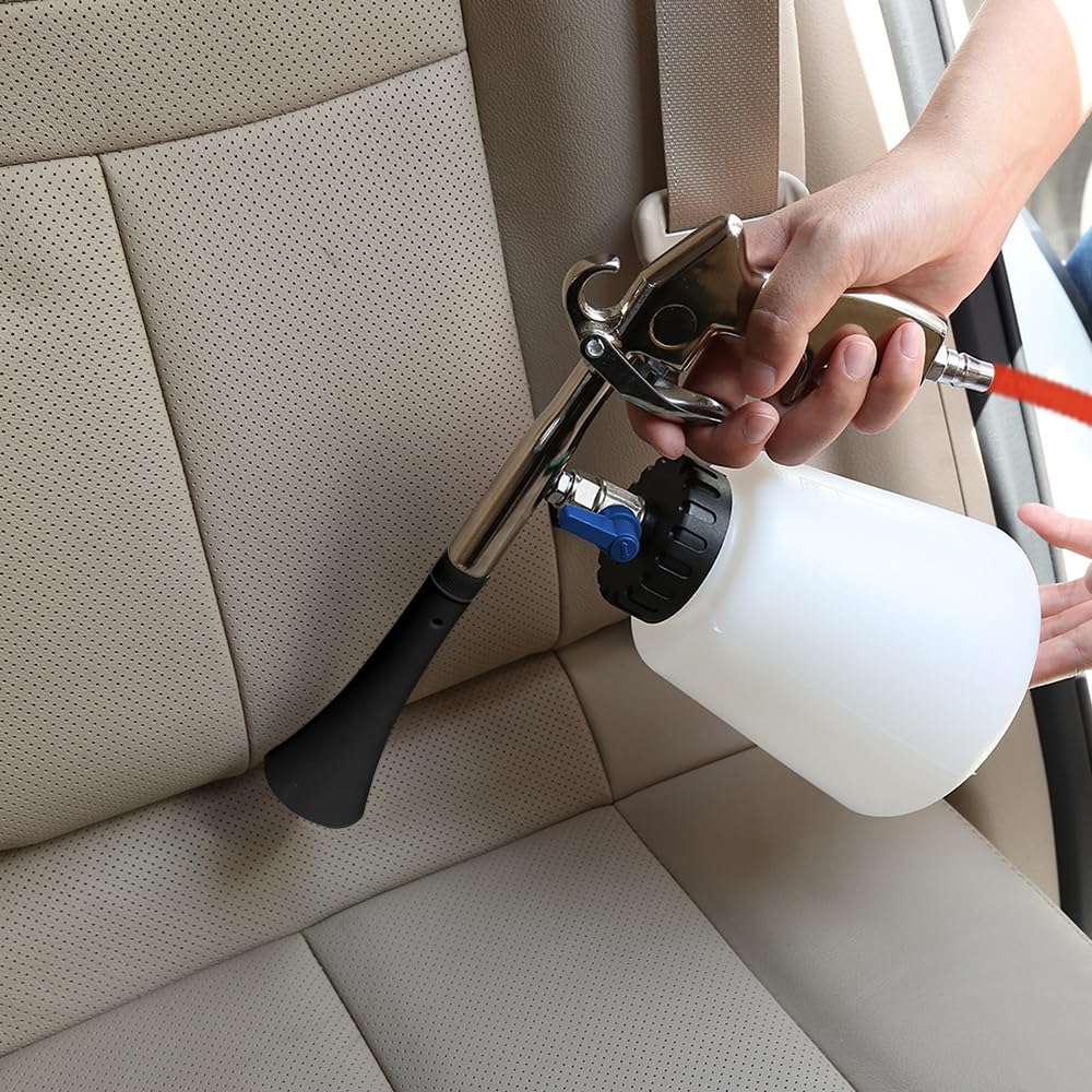 Pistolet de Nettoyage pour Intérieur de Voiture Pistolet de Nettoyage Haute Pression Pistolet de Lavage Automatique à Air Comprimé Pistolet de Nettoyage Portable avec Brosse Tube en Métal et Roulement