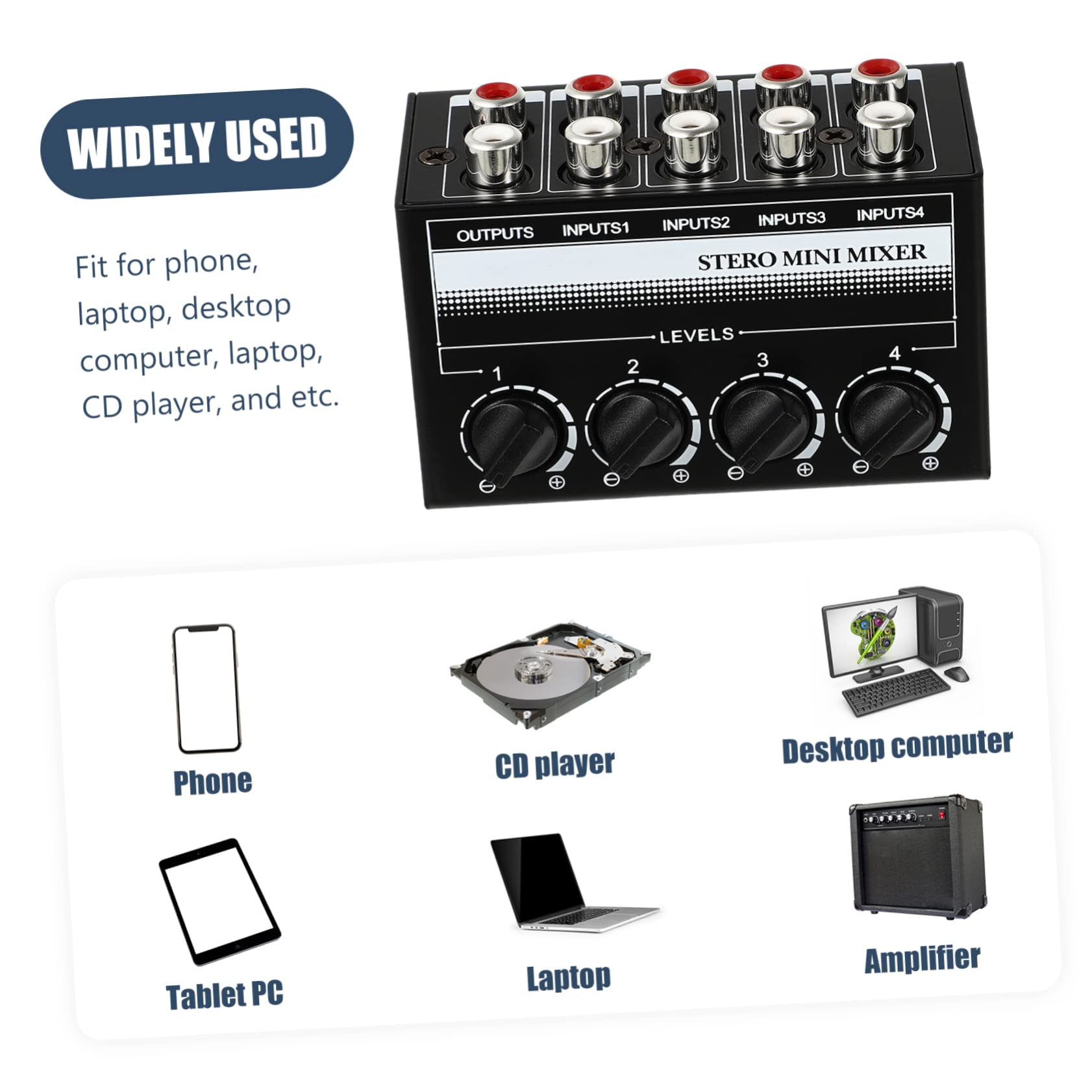 LIFKOME Passive Audio Mixer Controller Mini Stereo Mixing Board for Bar and Club Use Durable Construction Individual Volume for Sound