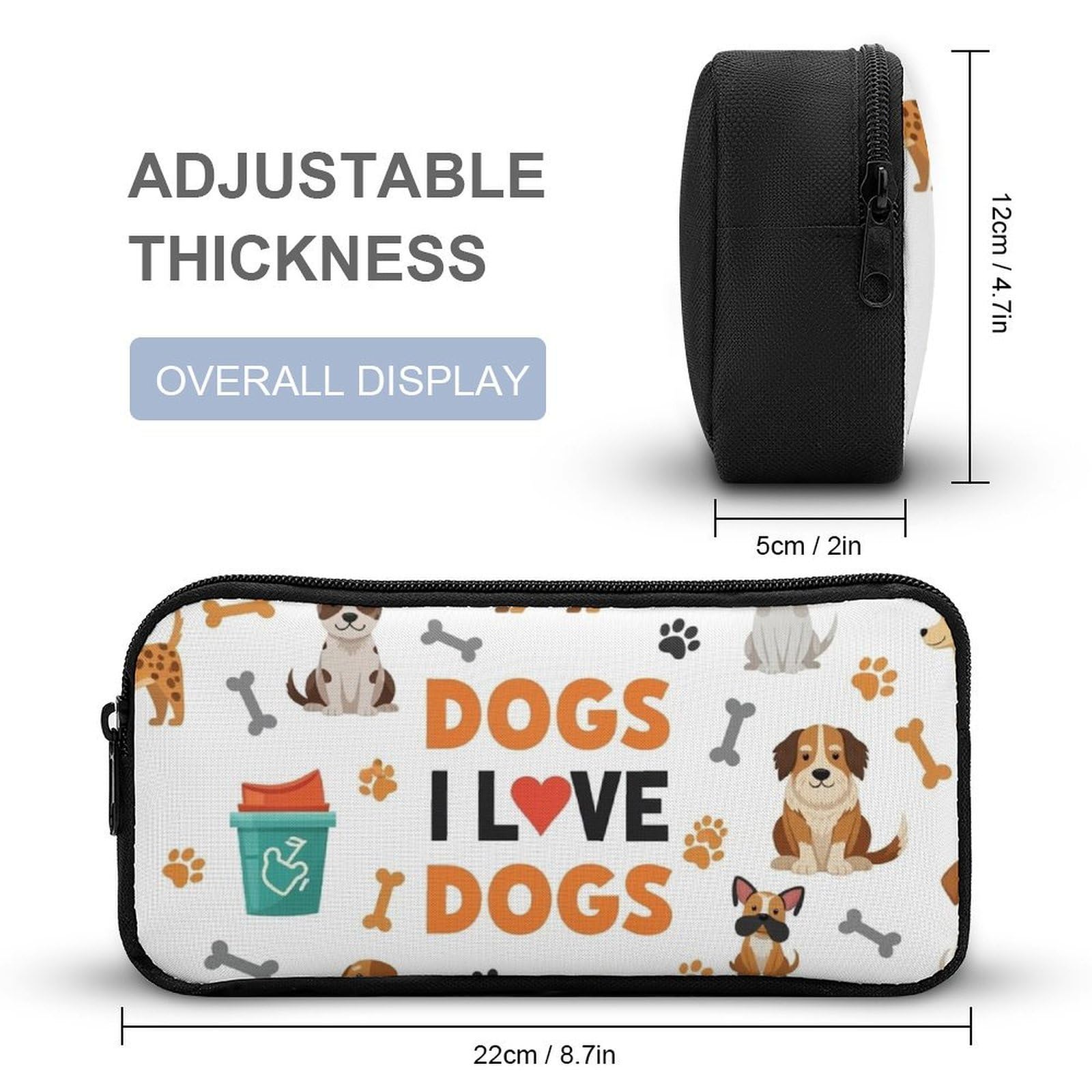 Ensemble sac à dos avec boîte à lunch, trousse de maquillage, motif chiens et rangement.