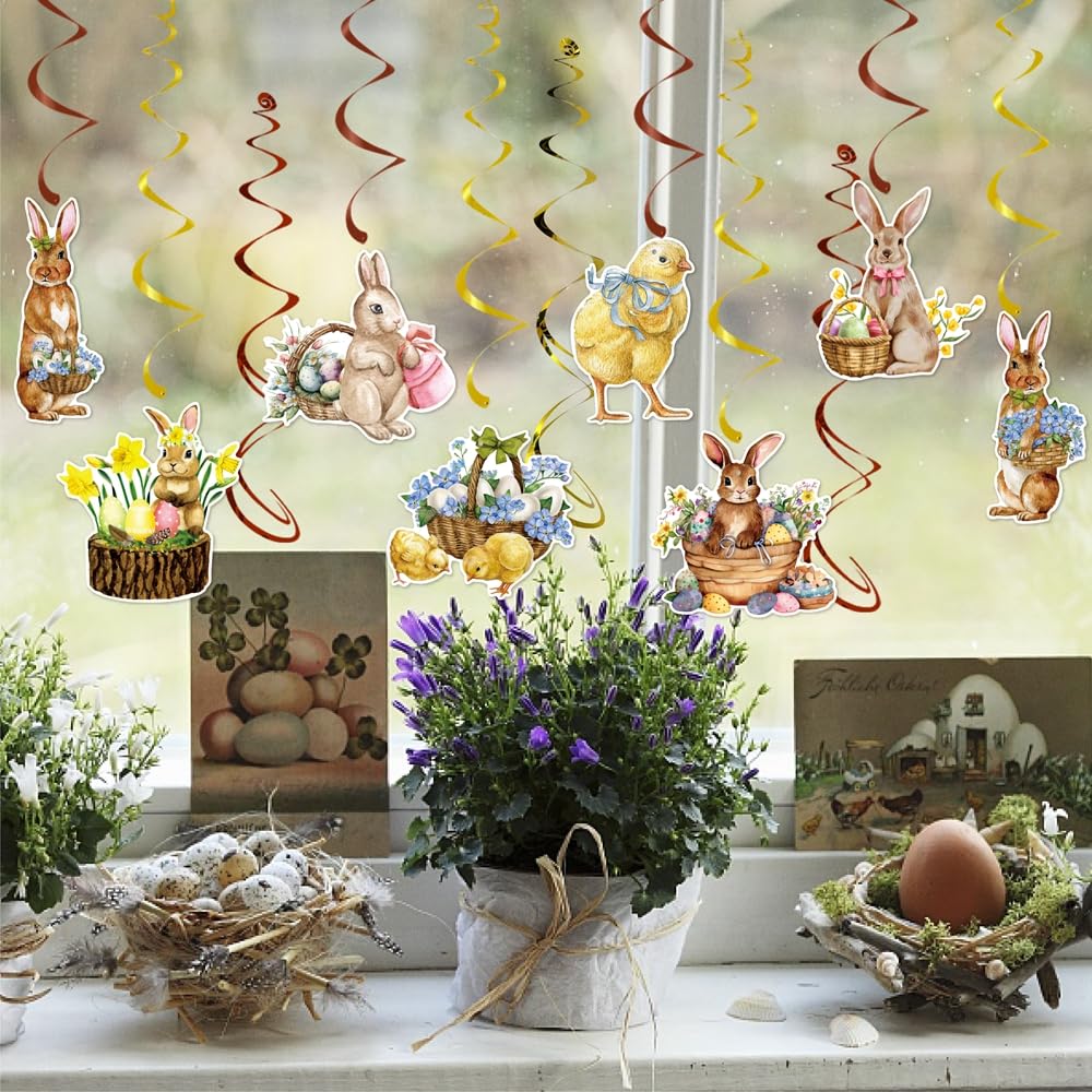 Bannière Décorative Pâques 90x180cm - Motif Lapins Et Fleurs - Pour Porte D'entrée Festive