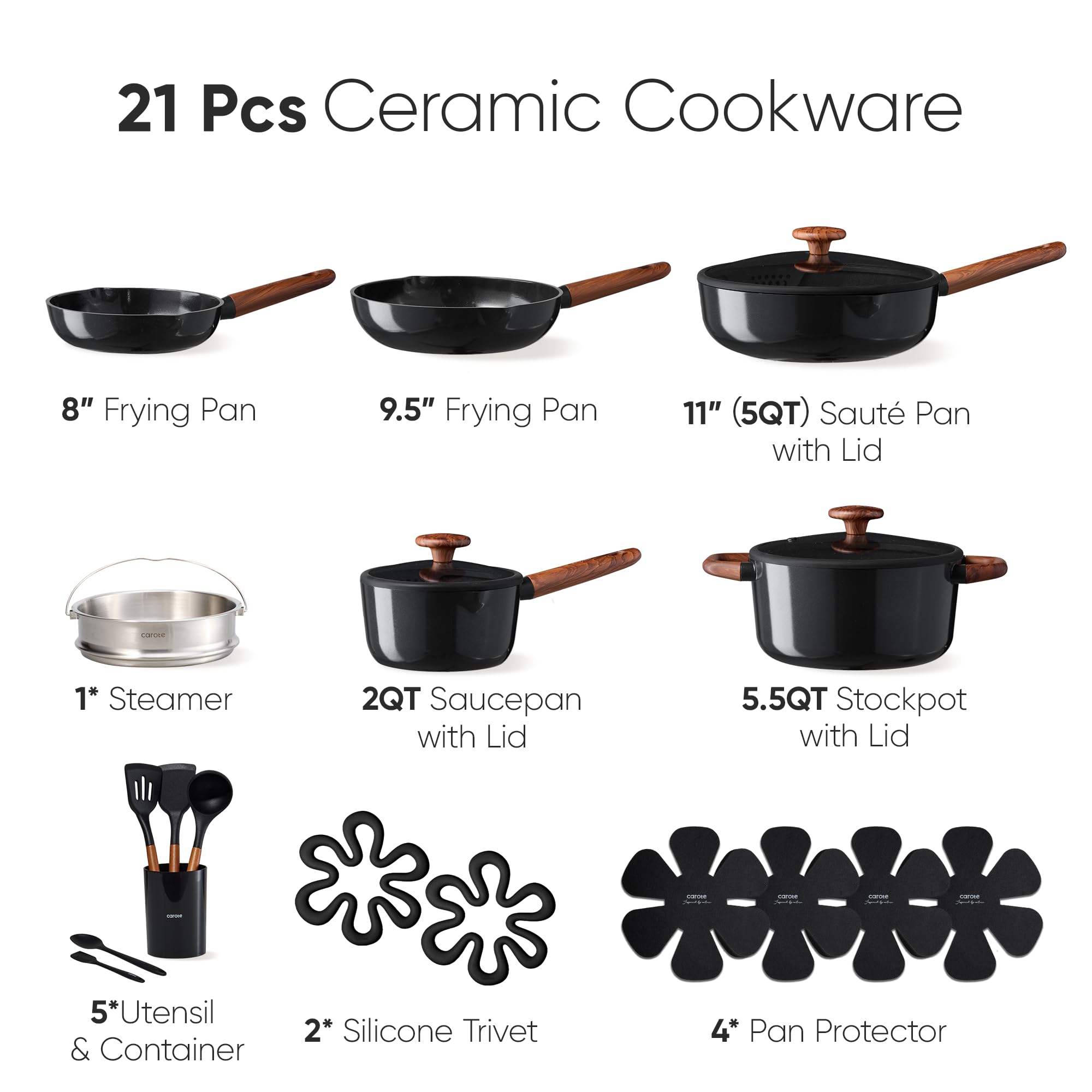 CAROTE 21pc Ceramic Cookware Set - Nonstick Pots & Pans -2 CAROTE 21pc Ceramic Cookware Set - Nonstick Pots & Pans -2