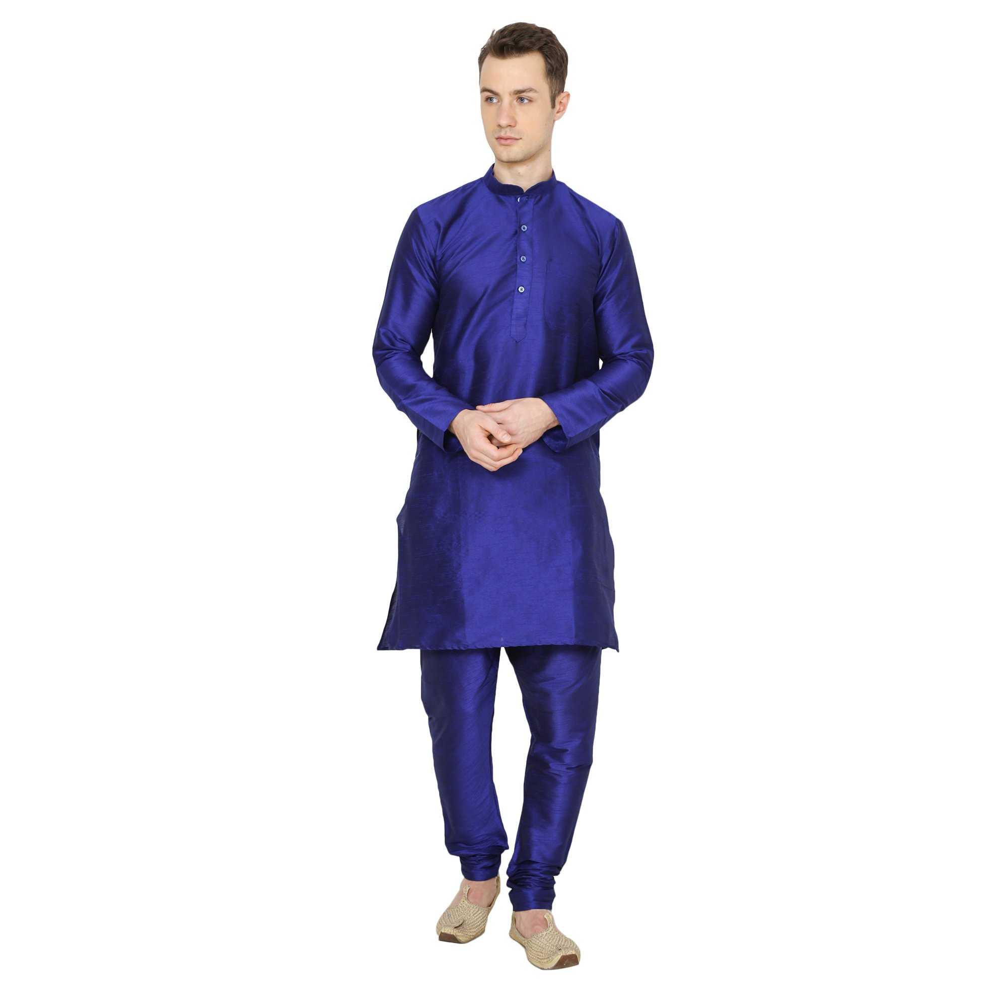royal kurta Mens Silk Blend Kurta Pyjama Set (42, Plain-1 Royal Blue)-picture-13