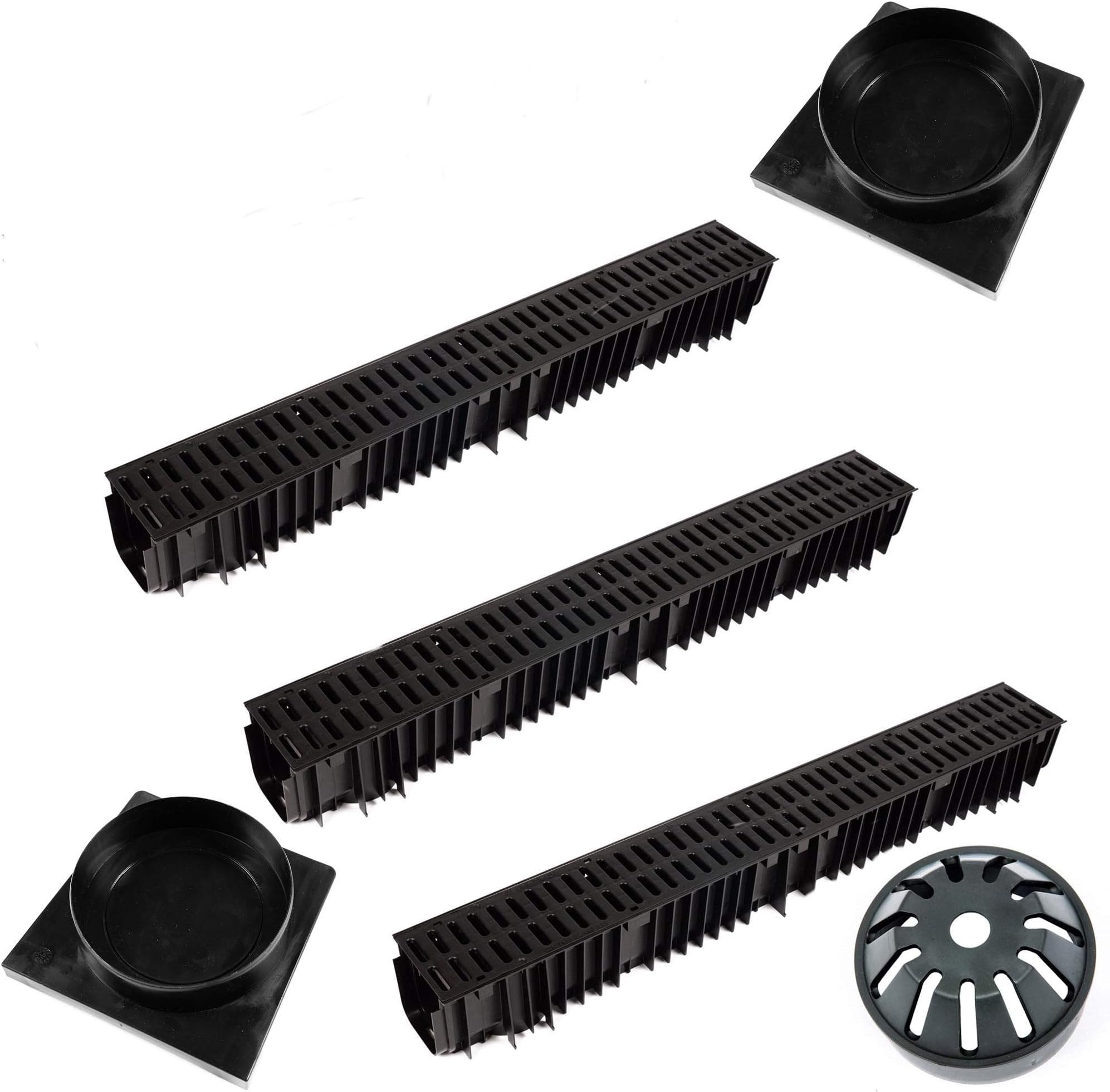 New 3 x 1m Lengths Clark Drain CD422 A15 PVC Channel Drainage Including 1 x Stop End & Outlet Pack CD402 & 1 x Leaf Guard CD403 Suitable for Water Rain Storm Shower Wetroom Garden Driveway Patio