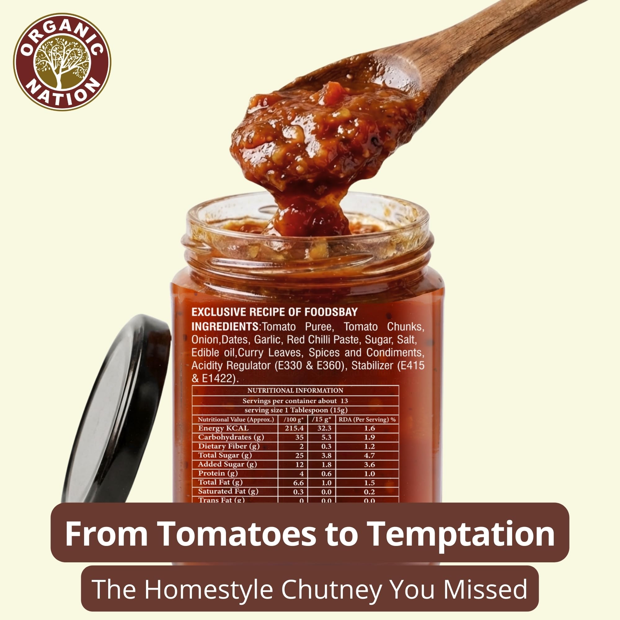 ORGANIC NATION Sweet Tomato Chutney Spicy Ketchup - Perfect Ketchup for Kids, Sweet & Tangy Indian Dip, Natural Ingredients, No Preservatives, Ideal for Snacks, Chaats & Curries, 300g 2