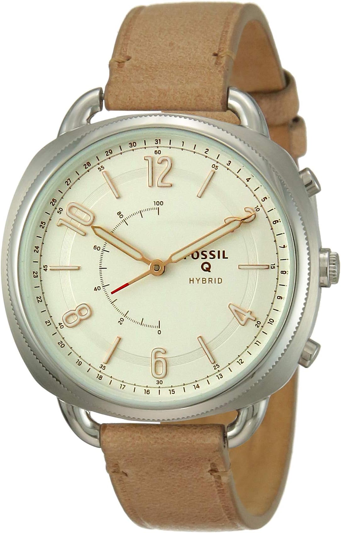 Fossil Women's Accomplice Stainless Steel and Leather Hybrid Smartwatch, Color: Silver, Brown (Model: FTW1200)