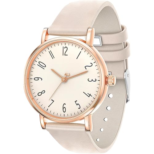 Women's Waterproof Gold Analog Watch - Leather Strap,3 Hand,Small Watch with White Dial, Fashion Quartz Wristwatch for Women.