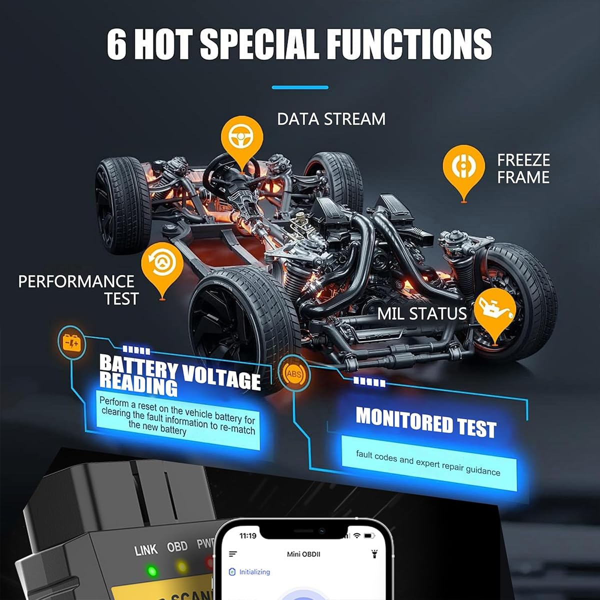 V020 Bluetooth OBD2-scanner – Voor IOS En Android, Leest En Wist Foutcodes, Toont Live Data, Batterijspanning En Prestatietests