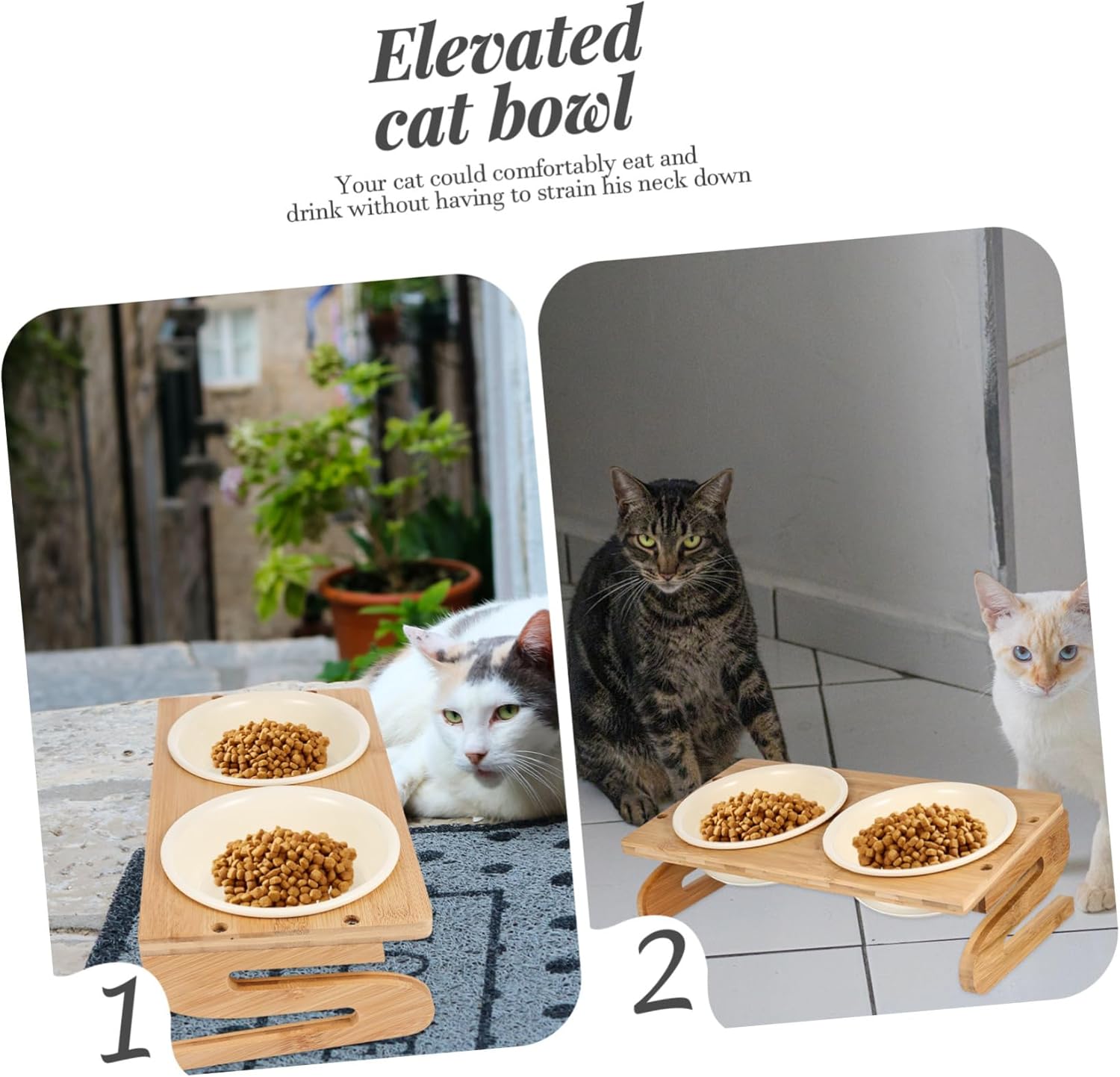 Ceramic Elevated Cat Bowl with Wood Stand Adjustable Height Feeding Dish for Cats and Kittens Stylish PET Bowl for Comfortable Eating for Home