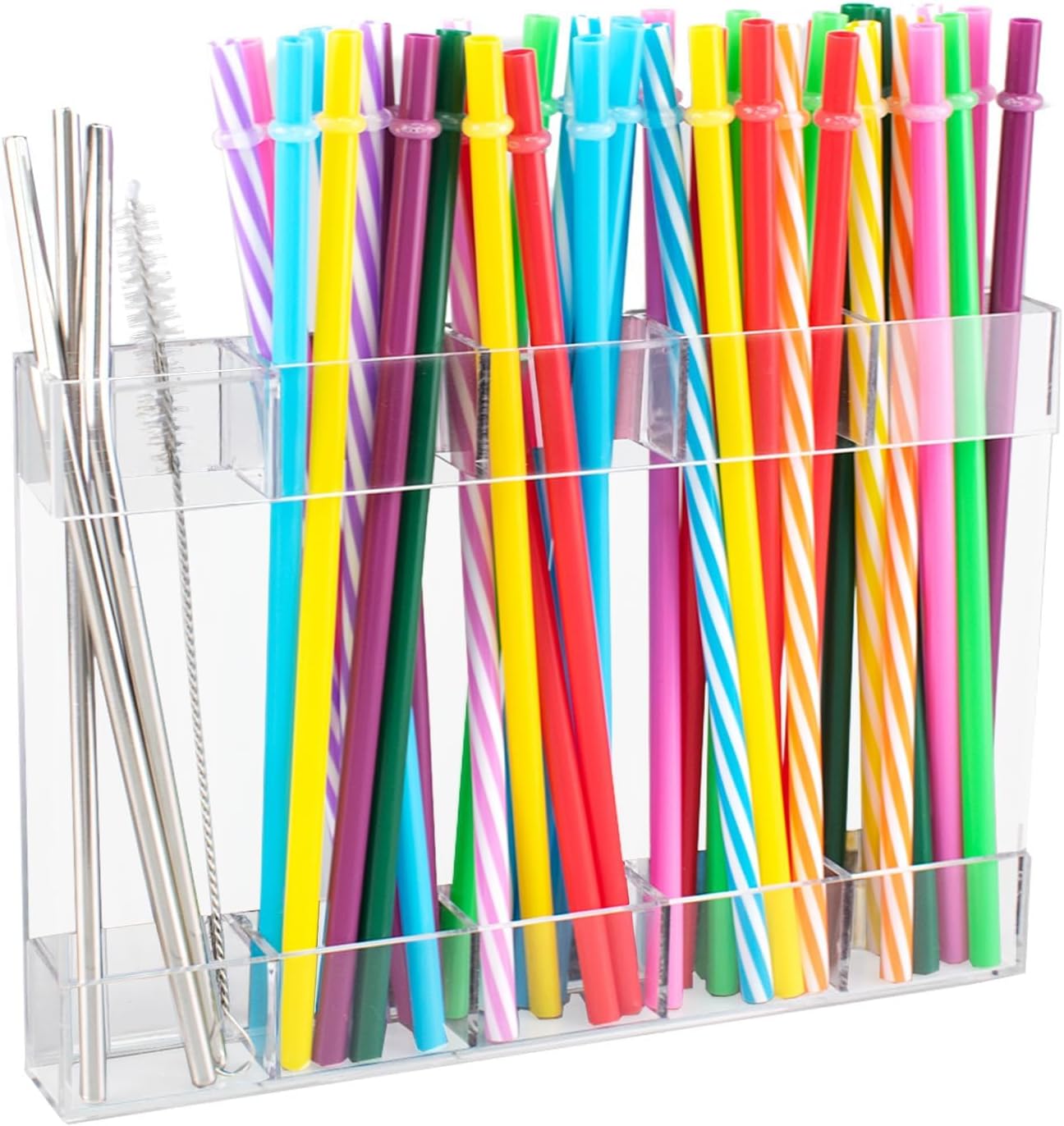 Straw Holder for Cabinet Door, Peel and stick Clear Straw Organizer, Large Acrylic Adhesive Reusable Straws Storage Container for Kitchen, Pantry, Cupboard, Bar Counter – 1 Pack