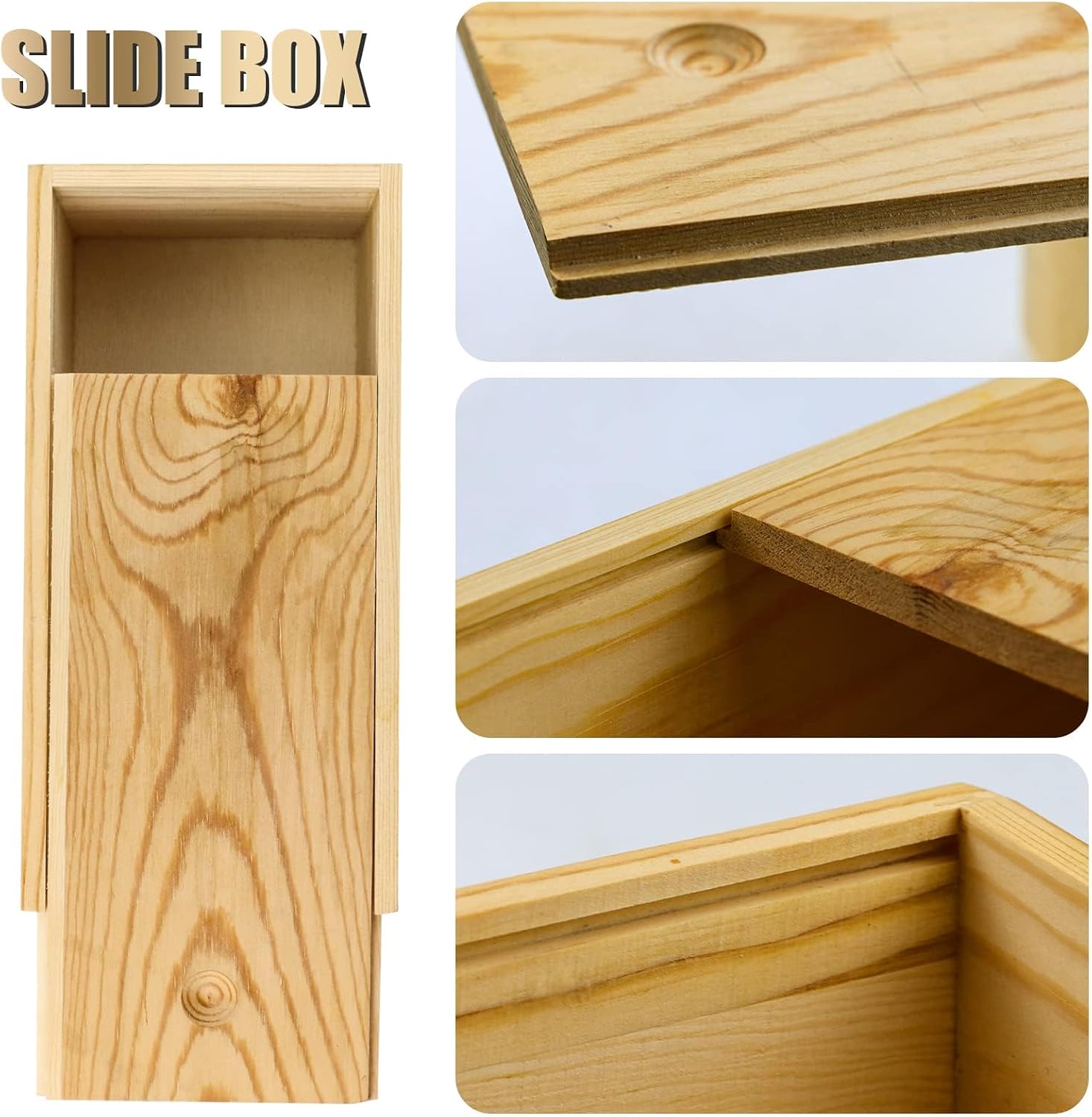 2 Pack Unfinished Wood Storage Box with Slide Lid,Blank Natural Wood Case Container for Christmas,Wedding,Party,Gift Jewelry Box,DIY Craft,Hobbies,Home Storage(7.87" x 3.94" x 3.15")