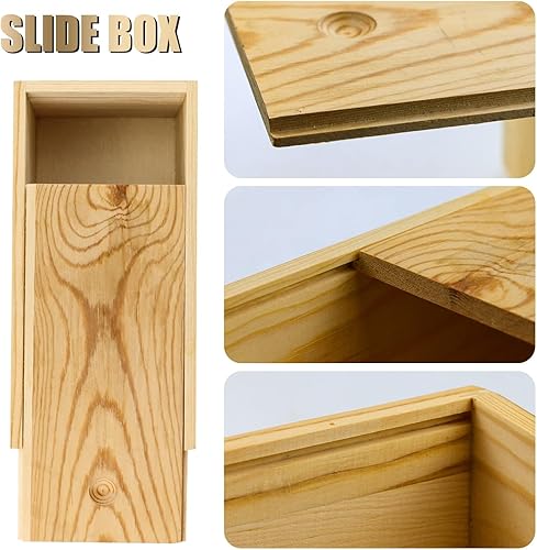 Miniatura 3 de BILLIOTEAM Paquete de 2 cajas de almacenamiento de madera sin terminar con tapa deslizante, contenedor de madera natural en blanco para Navidad,