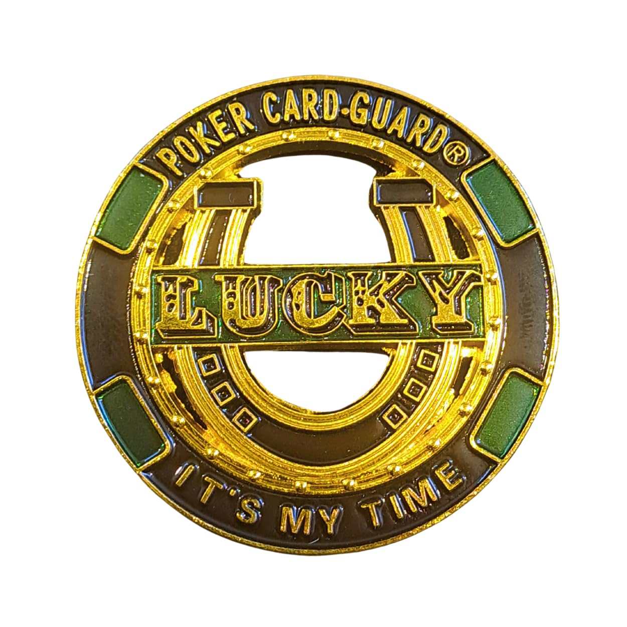 Poker Totems Poker Card-Guard | 30g Gold Card Protector Chip | 8 Styles To Choose from | Plastic Protector Case Included | Poker Accessories | 40mm Gold Coin (It's My Time)