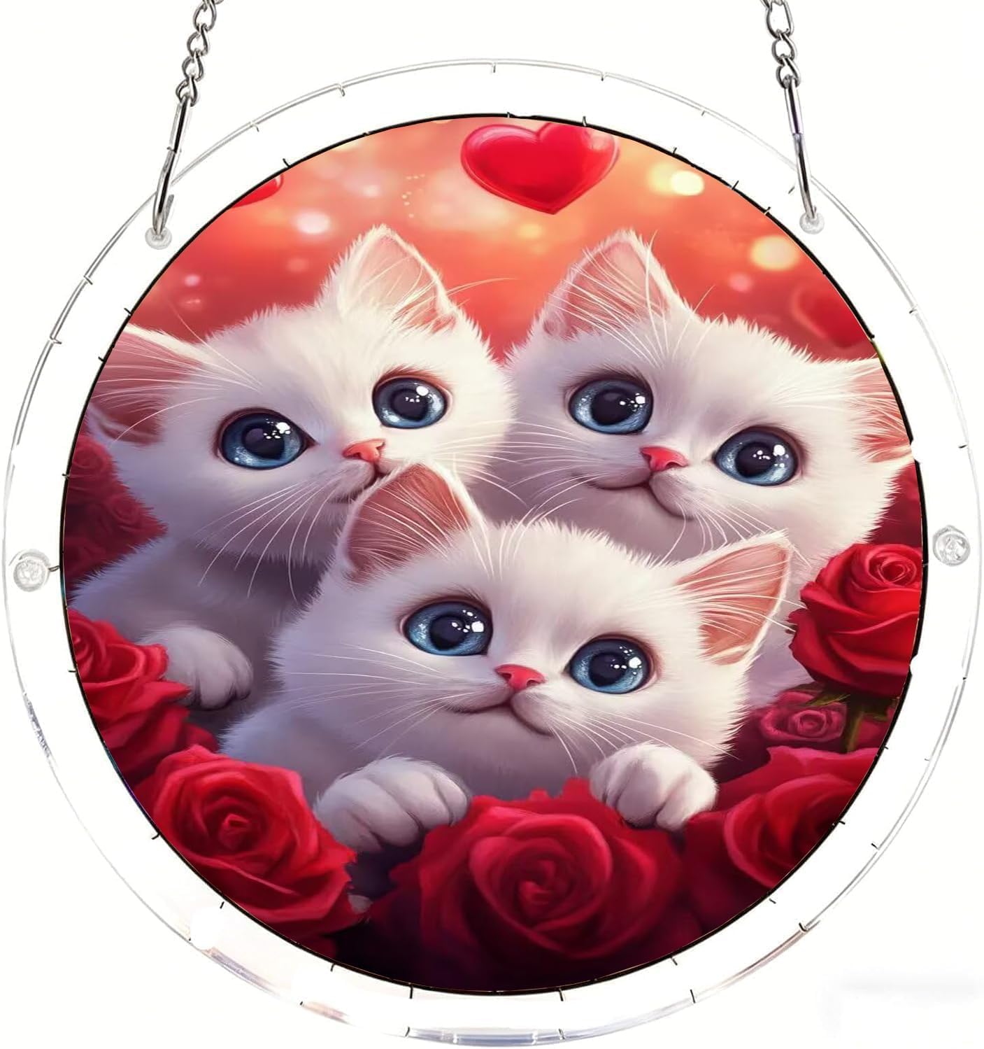 Cats Among Flowers Acrylic Jigsaw Puzzles Suncatcher, 8.2 Inch Window Hanging Suncatcher Acrylic Puzzle, DIY Home Decor Art Gift