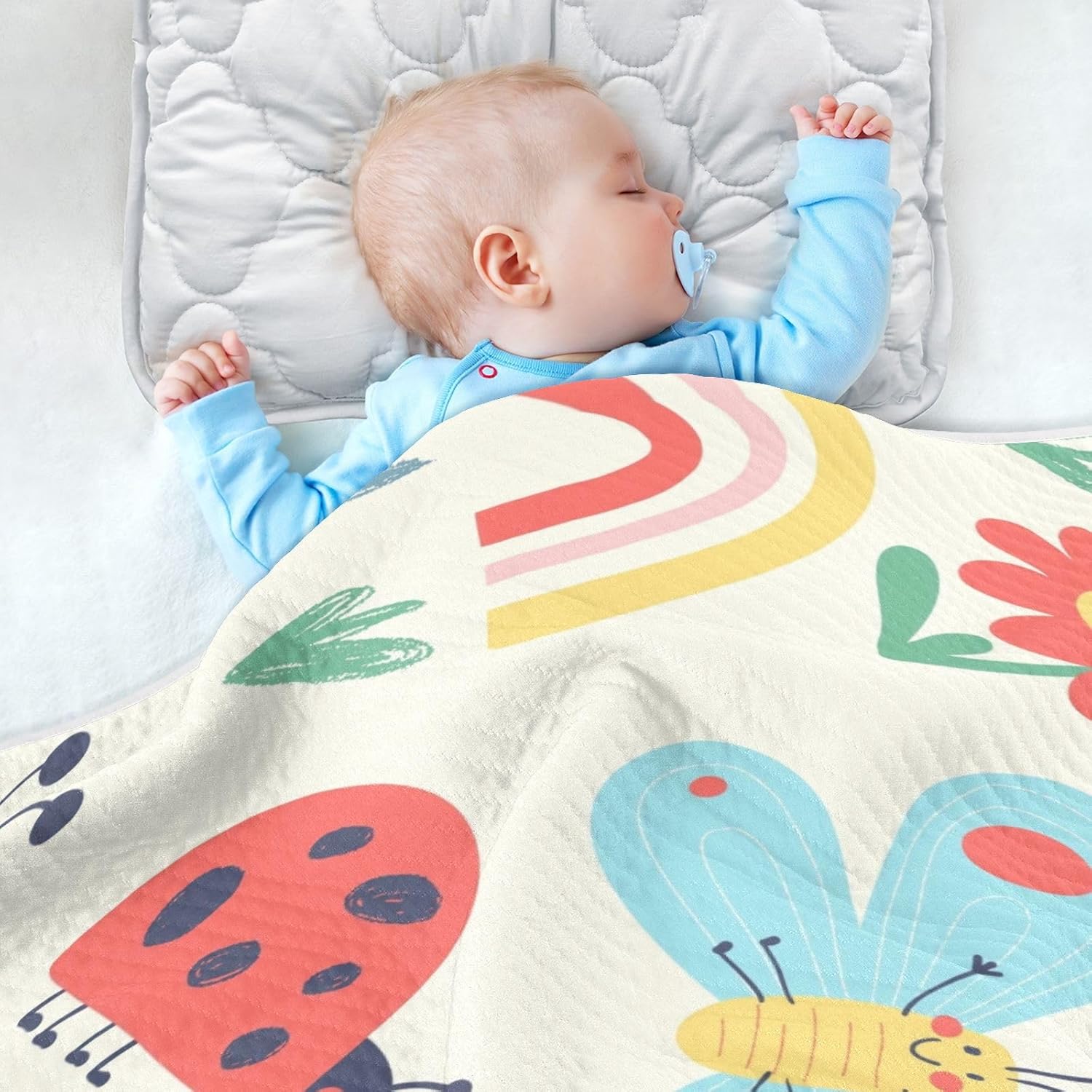 ZZKKO Happy Bugs Bees Butterflies Snails Baby Blankets for Boys Girls Toddler Swaddle Blankets for Kids Crib Stroller，Receiving Cotton Baby Blankets 30x40 inchs
