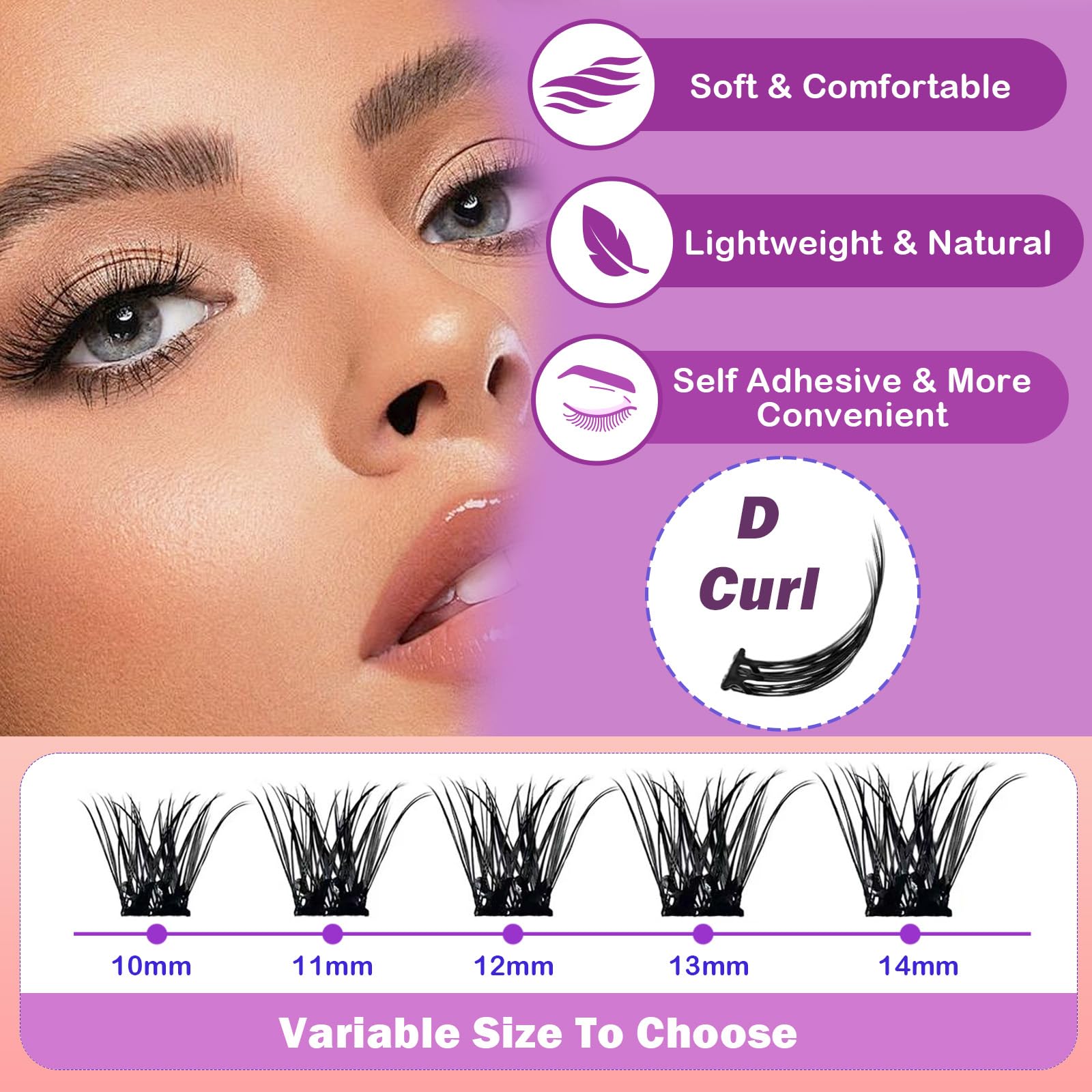 Fabloss Self Adhesive EyeLashes Clusters 80Pcs 10-14mm No Glue Lashes Clusters Natural Look Press on Lashes Self Adhesive Lashes Glueless False Eyelash Kit with Tweezers