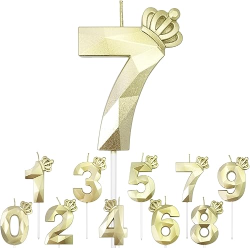 Vela con número de corona de 3 pulgadas, 7 forma de diamante 3D, diseño de corona, vela de cumpleaños adecuada para fiestas de cumpleaños,