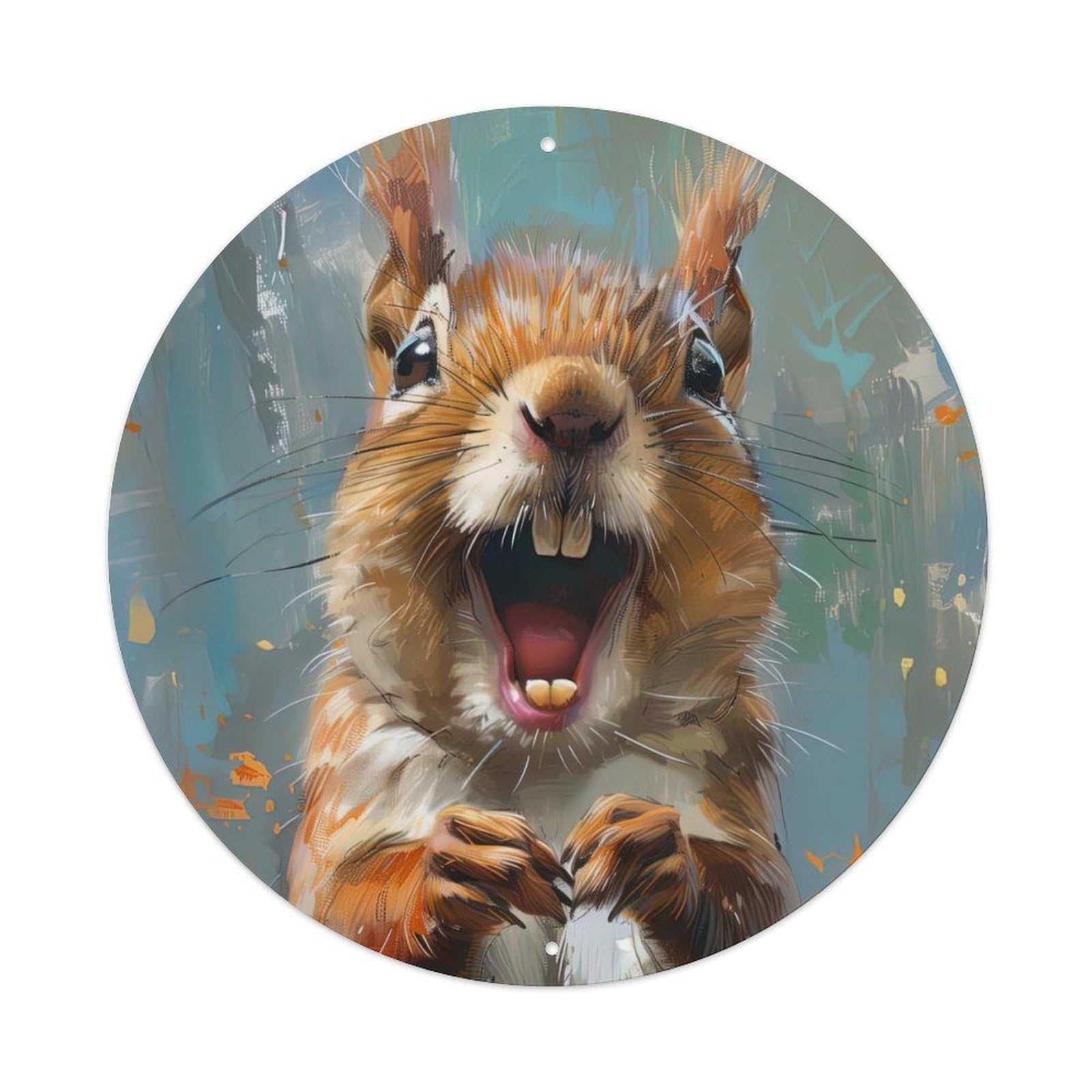 Animal Poster Happy Squirrel Vintage Metal Tin Sign Plaque Wall Decor for Cafe, Club, Garden Round Metal Poster 8x8Inch