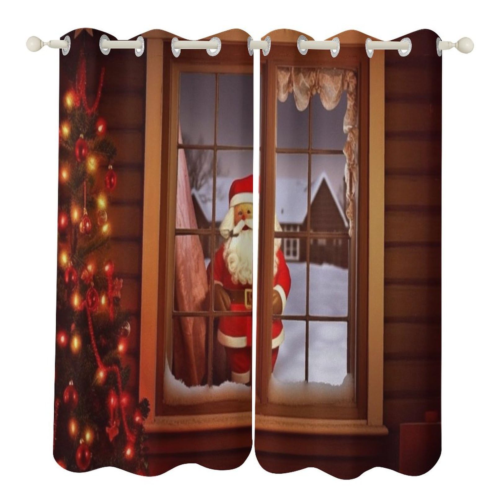 Rideaux occultants anti froid motif Père Noël pour isoler les fenêtres du salon