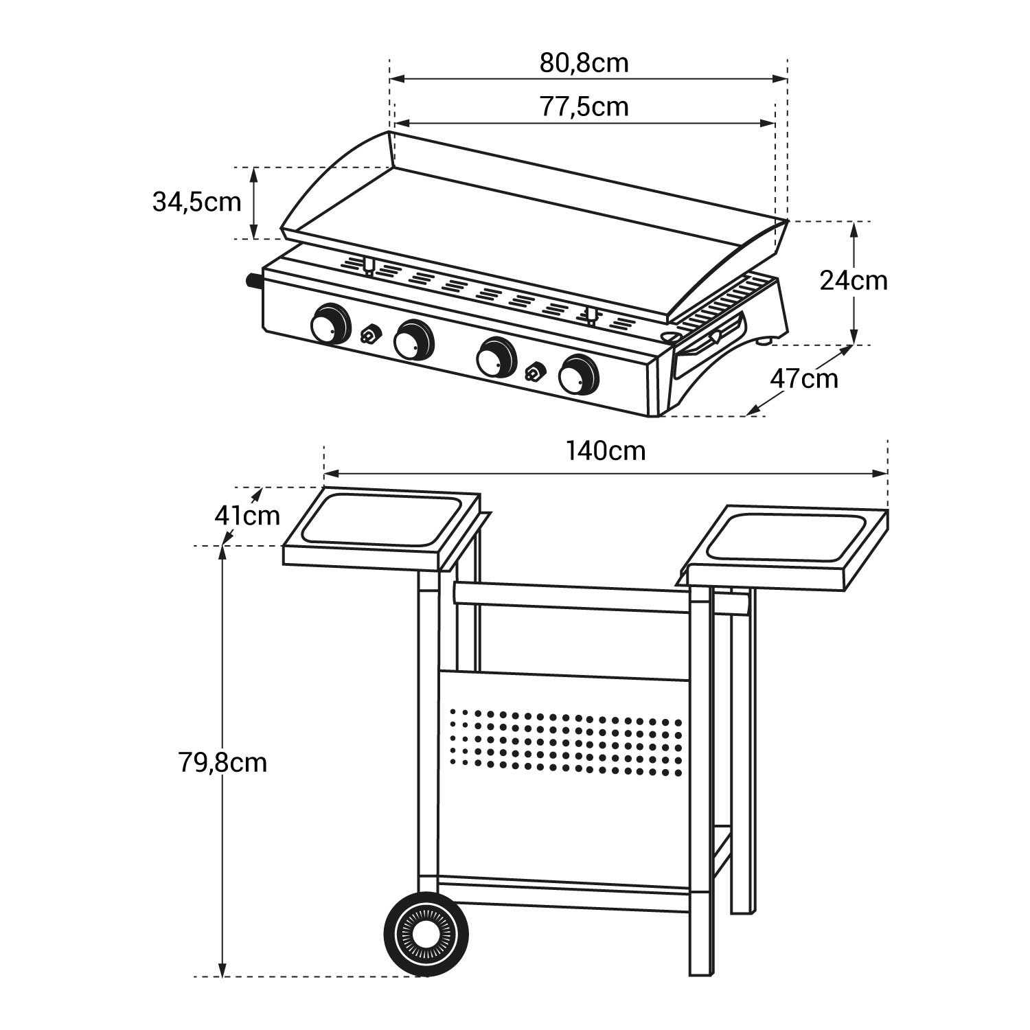 Happy Garden Gas-Plancha Valencia – 4 palniki, 10 kW + wózek