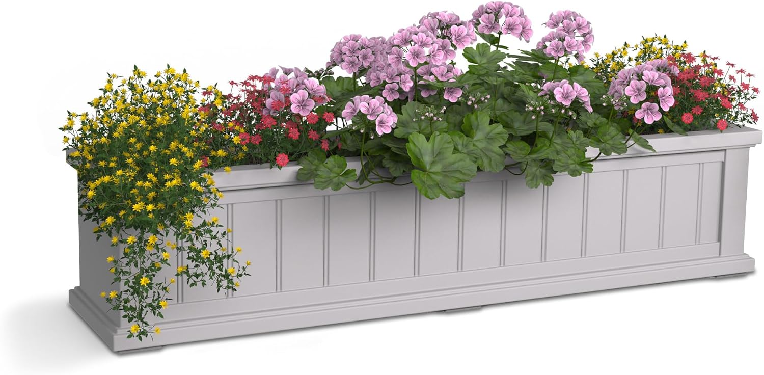 Mayne Cape Cod 4ft Window Box - White - 48in L x 11in W x 10.8in H - Polyethylene - Built-in Water Reservoir (4841-W)