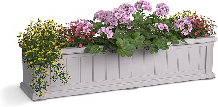 Mayne Cape Cod 4ft Window Box - White - 48in L x 11in W x 10.8in H - Polyethylene - Built-in Water Reservoir 4841-W