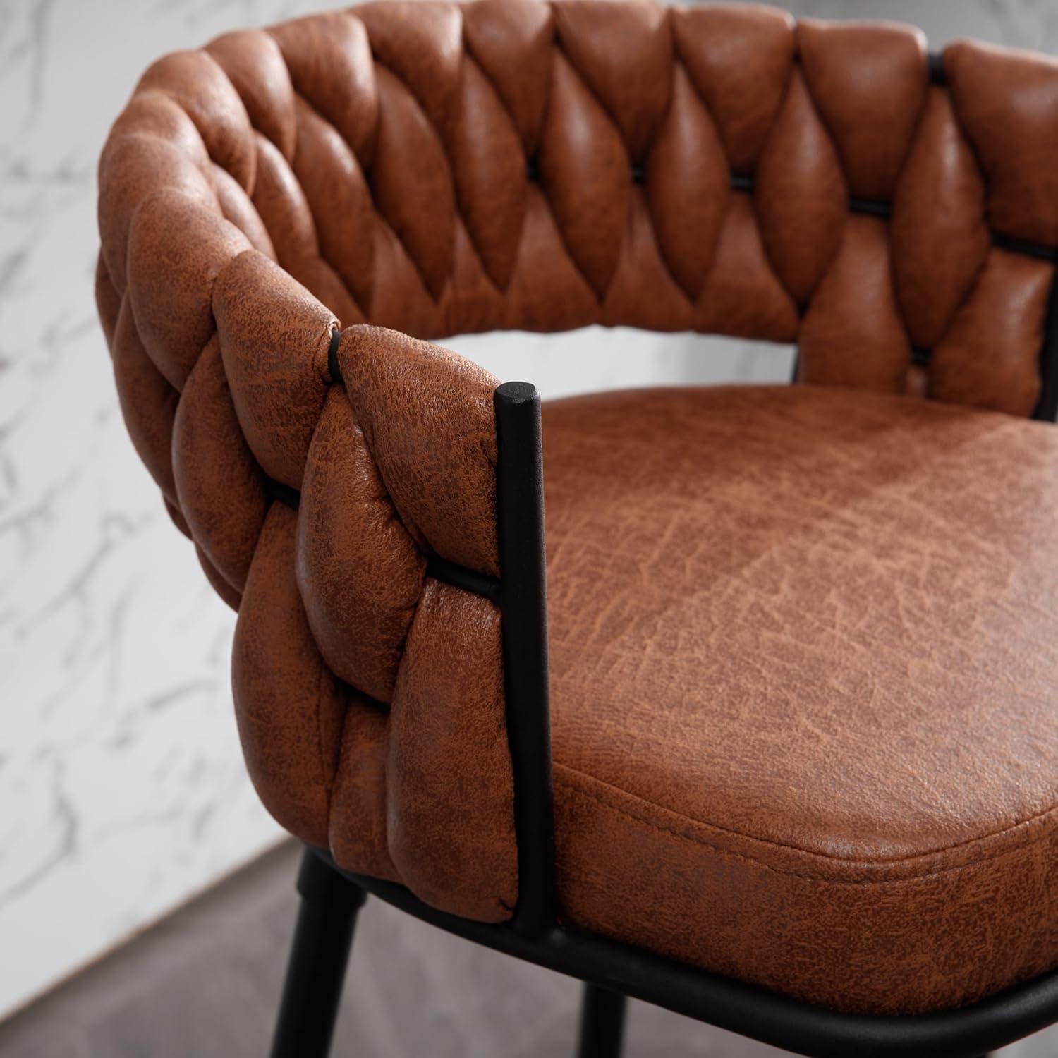 BFZ 30inch Bar Stools Set of 2, Bar Height Bar Stools, 180° Swivel Suede Fabric Stool Chairs with Woven Back and Footrest for Kitchen Island, Cafe, Pub, Bar Counter