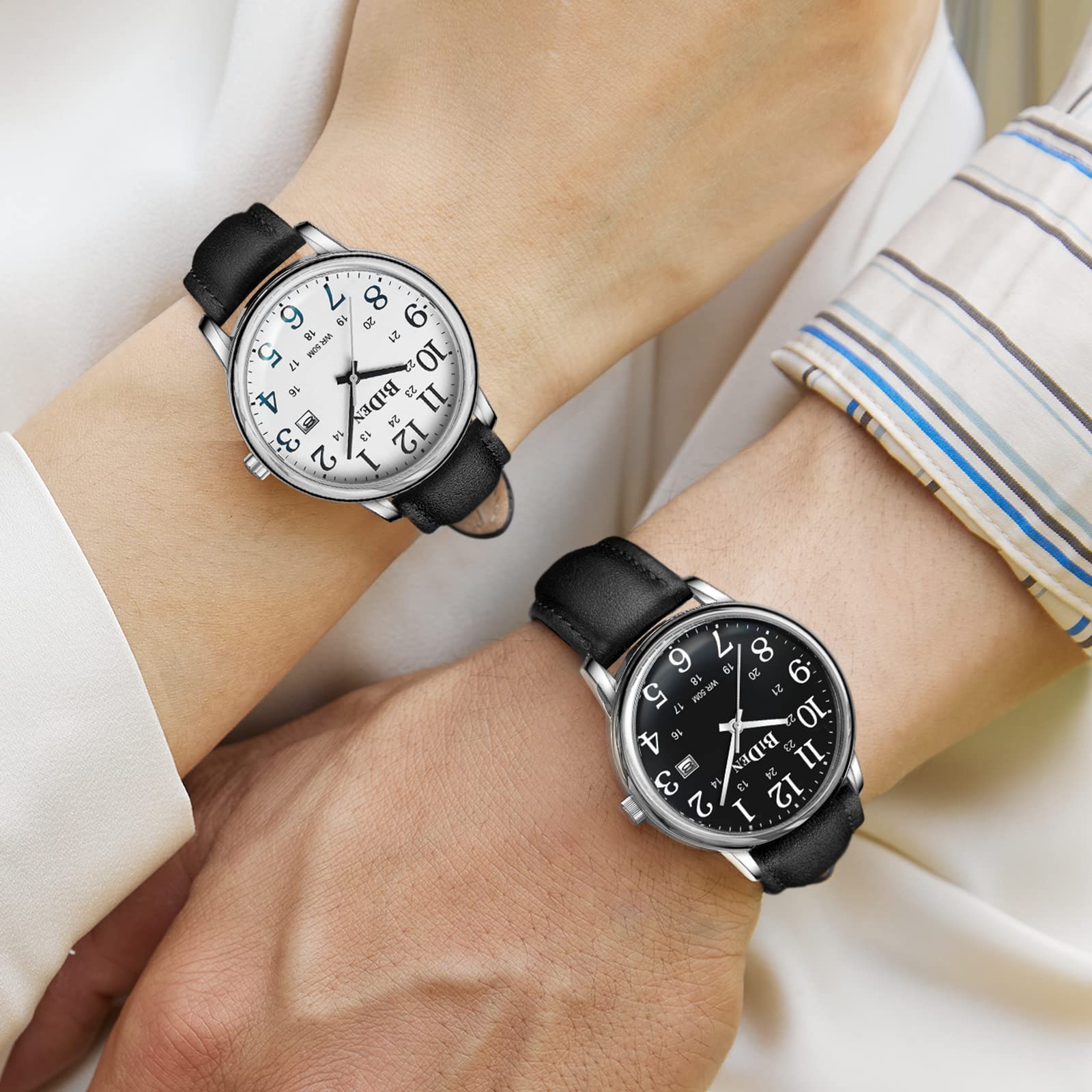 HANPOSH Montre Homme Bracelets en Cuir avec Grand Cadran numérique, faciles à Lire, Montres à Quartz étanches Montres pour Hommes ou Femmes