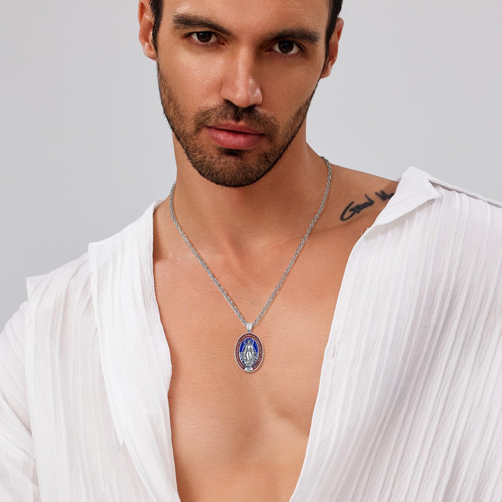 Collar Plata de Ley 925 Medalla de San Benito/Virgen María Medalla Milagrosa/San Cristóbal/Arcángel San Miguel/Crucifijo Cruz de Jesús/Colgante Joyería Regalo para Mujer Hombre