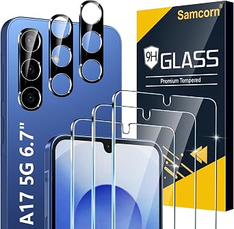 Samcorn [3+3 Pack Pack Galaxy A17 5G Screen Protector, HD Clear Tempered Glass, Fingerprint Unlock, 3D Curved, Scratch Resistant, No Bubble for Samsung Galaxy A17 5G Glass Screen Protector