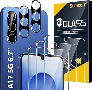 Samcorn [3+3 Pack Pack Galaxy A17 5G Screen Protector, HD Clear Tempered Glass, Fingerprint Unlock, 3D Curved, Scratch Resistant, No Bubble for Samsung Galaxy A17 5G Glass Screen Protector