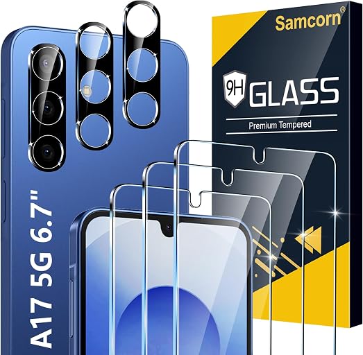 [3+3 Pack] Pack Galaxy A17 5G Screen Protector, HD Clear Tempered Glass, Fingerprint Unlock, 3D Curved, Scratch Resistant, No Bubble for Samsung Galaxy A17 5G Glass Screen Protector
