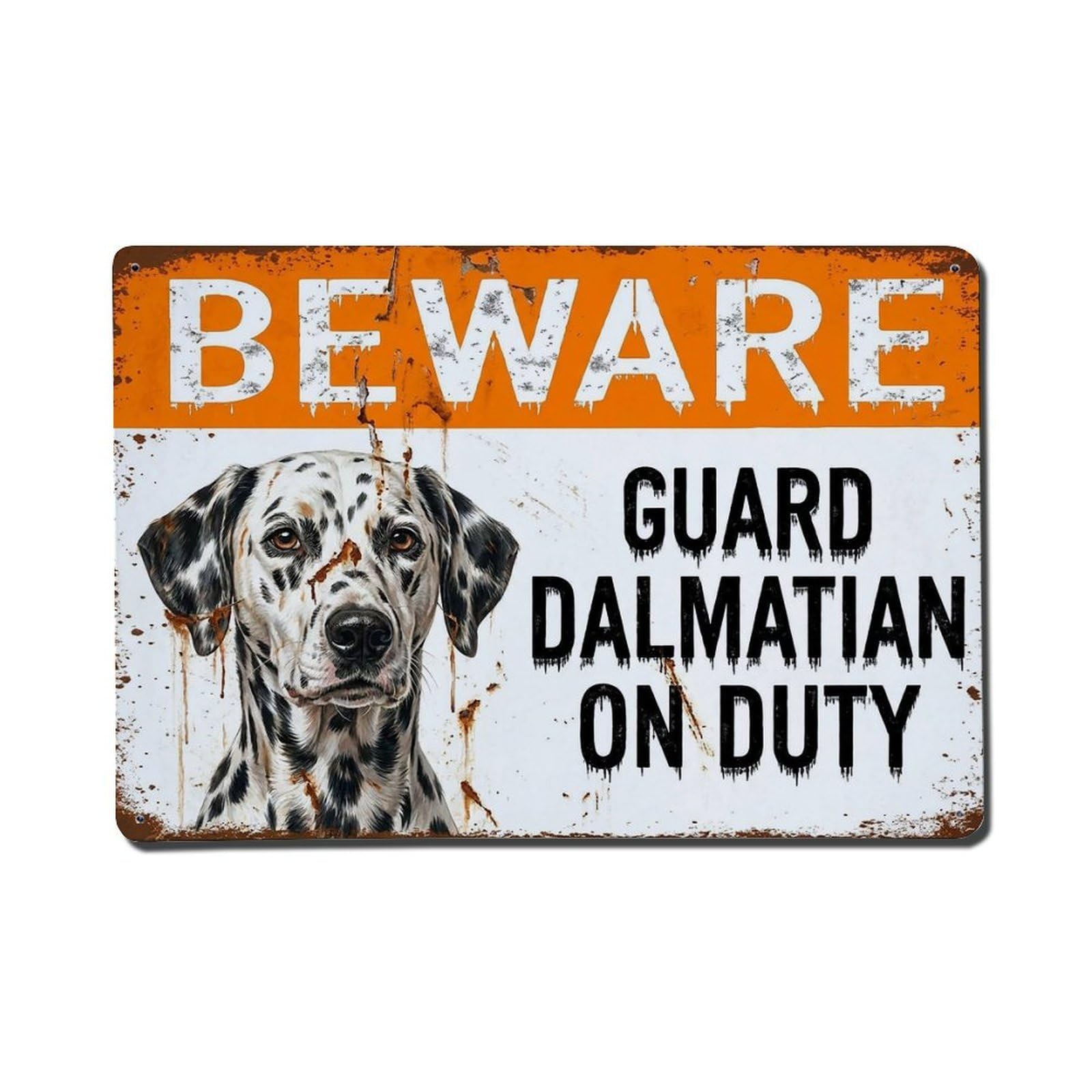 Vintage Funny Dalmatian Guard Beware of Dog Deck Metal Tin Sign Plaque Wall Decor for Cafe, Club Bar, Office, Garden Metal Poster 8x12Inch
