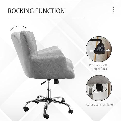 Miniatura 5 de HOMCOM Silla de trabajo con respaldo medio, moderna silla de oficina en casa con diseño de botón copetudo y reposabrazos acolchados, silla giratoria