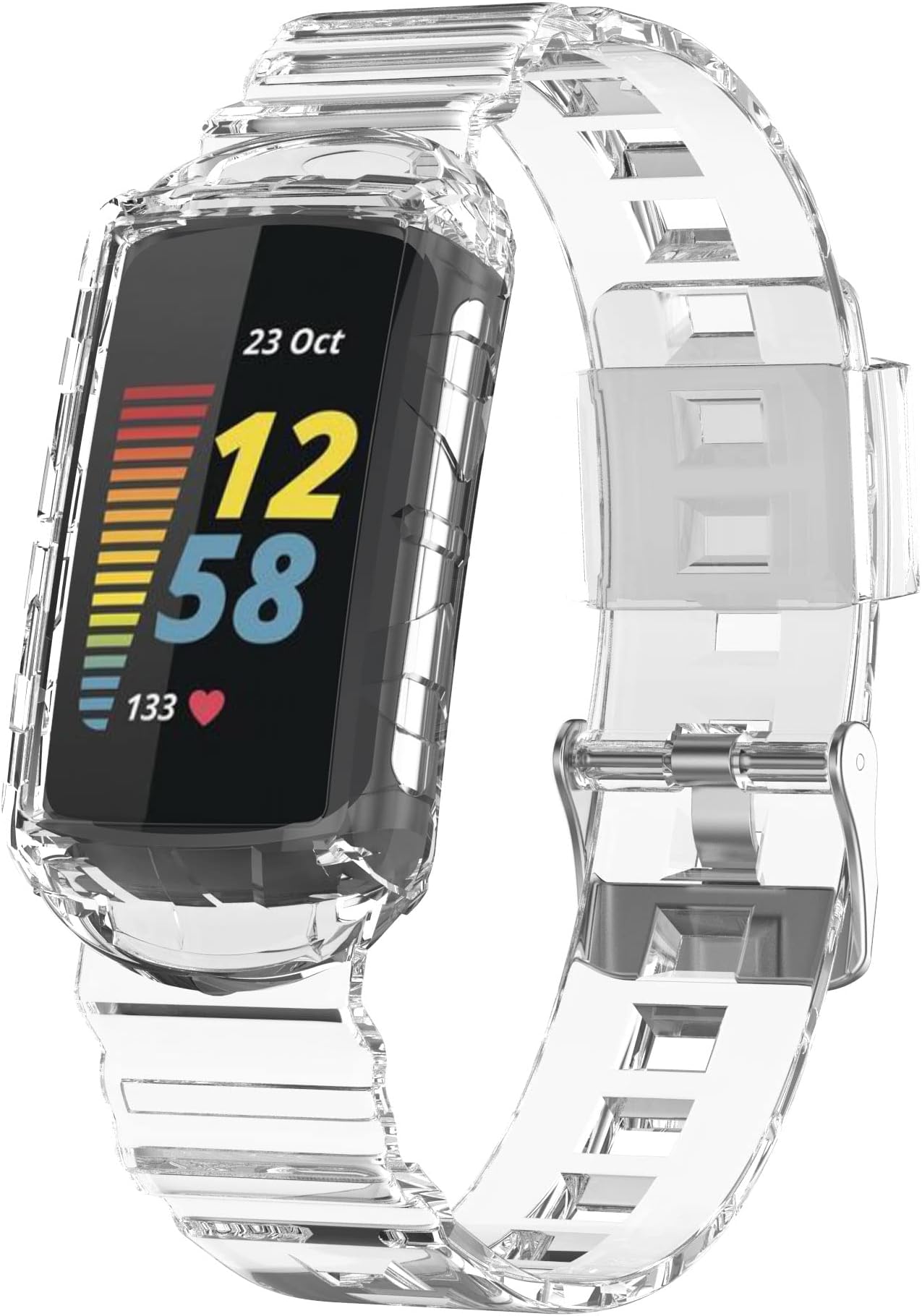 Chofit Case with Band Compatible with Fitbit Charge 5/Charge 4/Charge 3,Shockproof Rugged Band Strap for Fitbit Charge 5 with Bumper Case Cover Men Women (Clear)