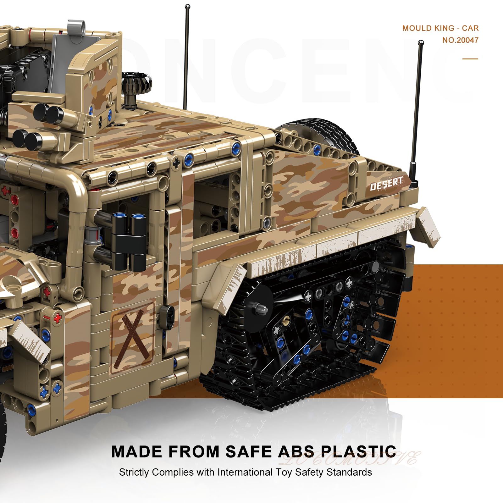 Mould King 20047 Technik Militär-Geländekettenfahrzeug Bausätze, STEM-Panzer-Bausatz, Armee-Spielzeug-Baukasten für Erwachsene, Jungen und ab 14 Jahren (2094 Teile)