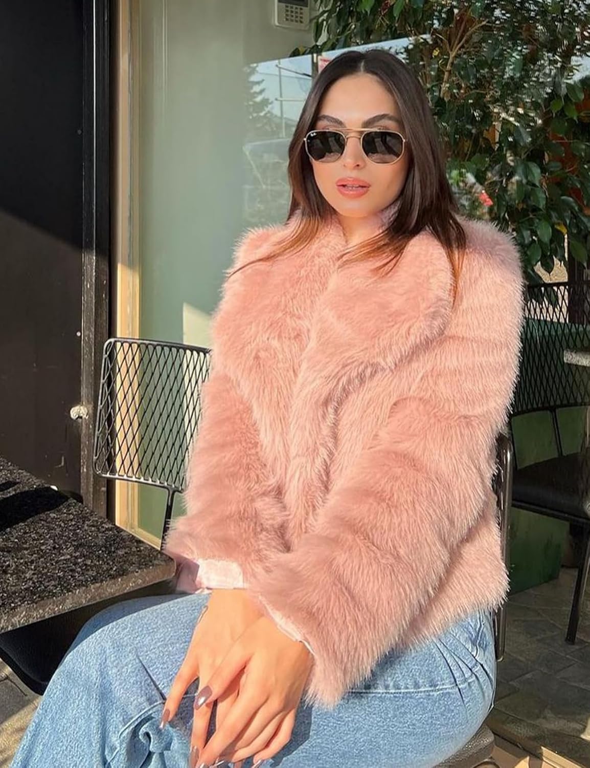 Gihuo Women's Faux Fur Jacket Winter Long Sleeve Fluffy Lapel Furry Shaggy Jacket Coat - Image 4